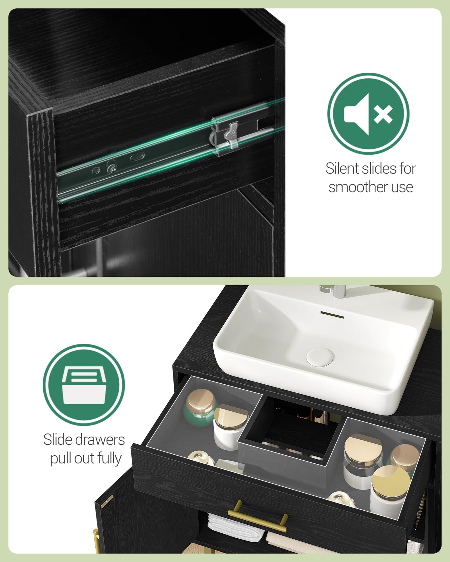 Hzuaneri BC28813G Bathroom Cabinet 1 Drawer 2 Cabinet Doors Open Compartment with 3 Levels Adjustable Shelf White 30 x 80 x 64 cm