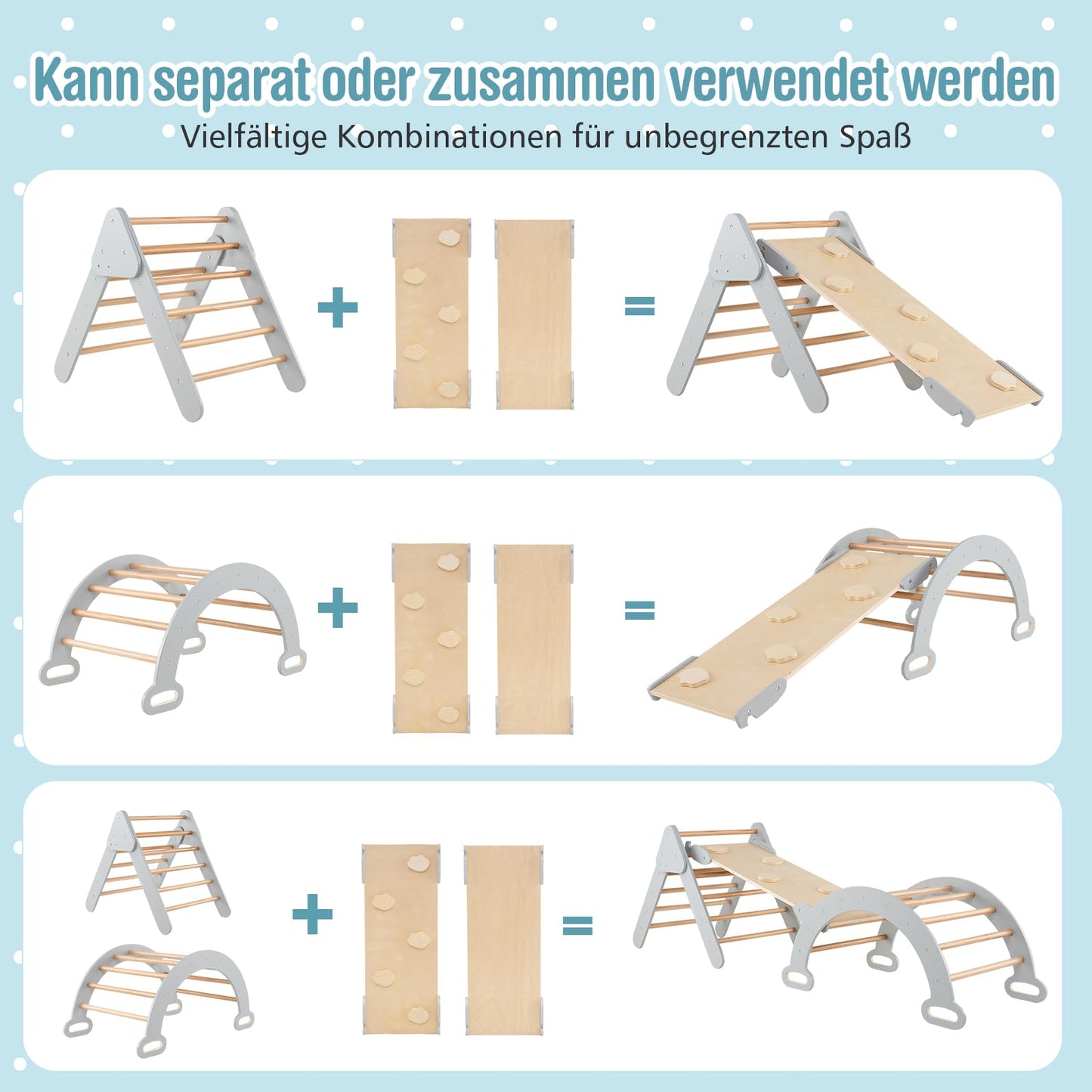 COSTWAY Kletterdreieck mit Rutsche, Kletterbogen, inkl. doppelseitige Rampe, zum Klettern, Rutschen und Wippen, 4 in 1 Klettergerüst Indoor ab 1 Jahr (Macaron bunt)