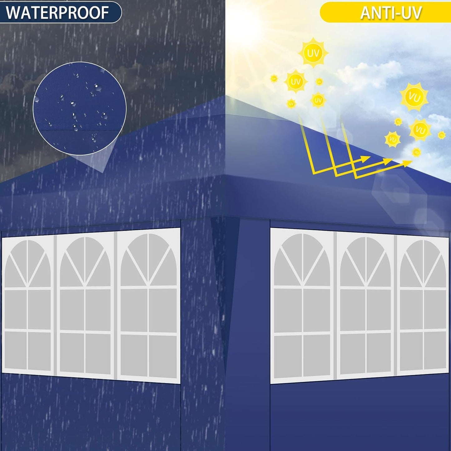 COBIZI Gazebo 3 x 6 Folding Gazebo Waterproof Stable Winterproof Foldable Party Tent with 6 Side Panels Pop Up Garden Gazebo UV Protection 50+ Height Adjustable for Beach Wedding Camping White