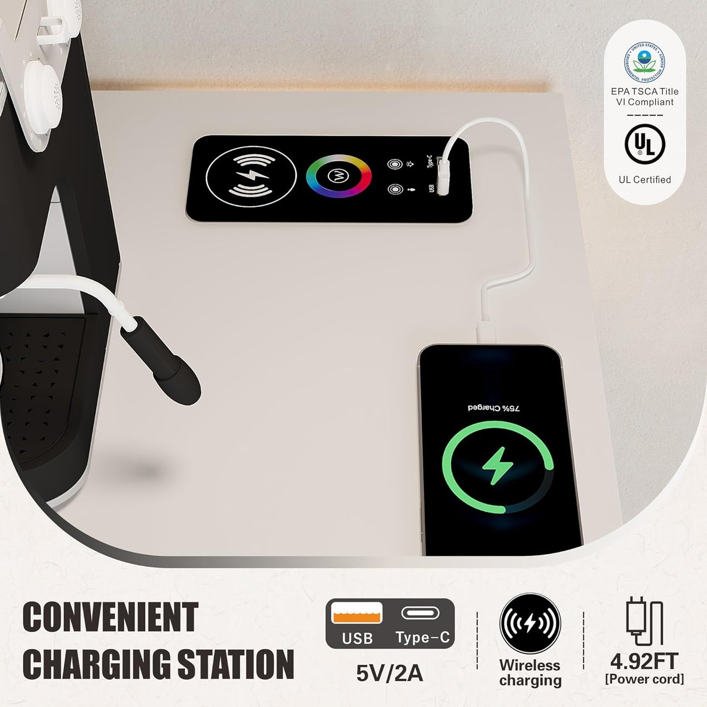 FREDEES Kitchen Cabinet Sideboard with 3 Drawers, Buffet Cabinet with Auto Sensor, 20 Colour Lights, Console Table with Charging Station, Touch Control Console, Coffee Bar Table for Kitchen, Dining