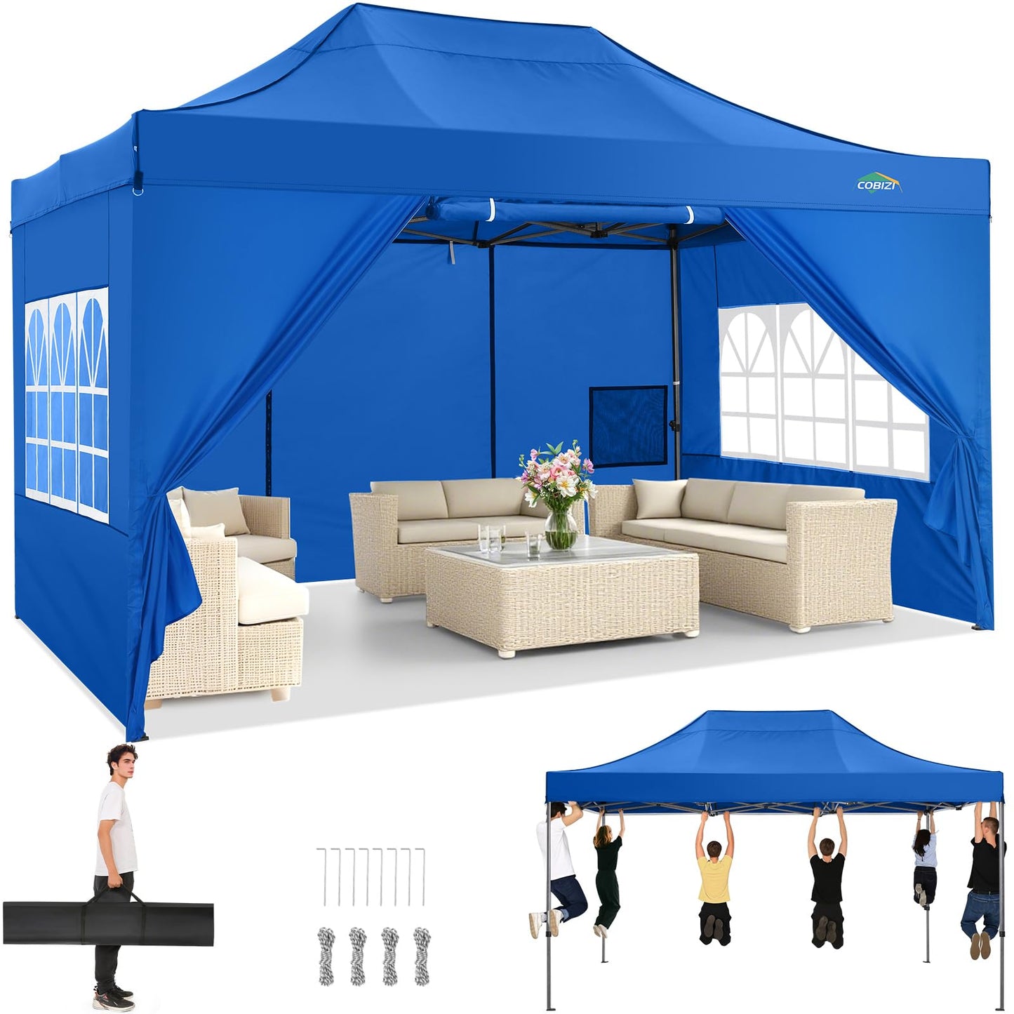 Tooluck Folding Gazebo, 3 x 4.5 m, Waterproof, Stable, Outdoor, Garden Party Tent, UV Protection 50+, with 4 Side Panels, Grey