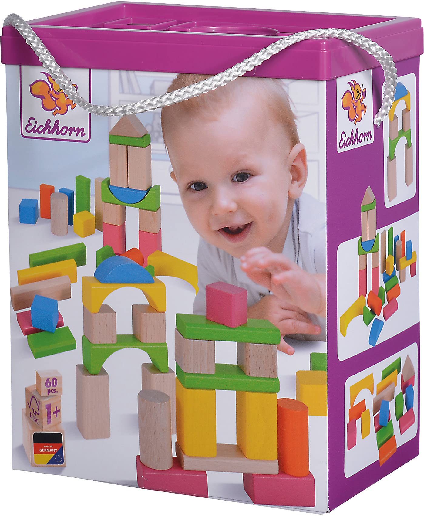 Eichhorn Colourful Wooden Building Blocks In One Shape, 25 mm
