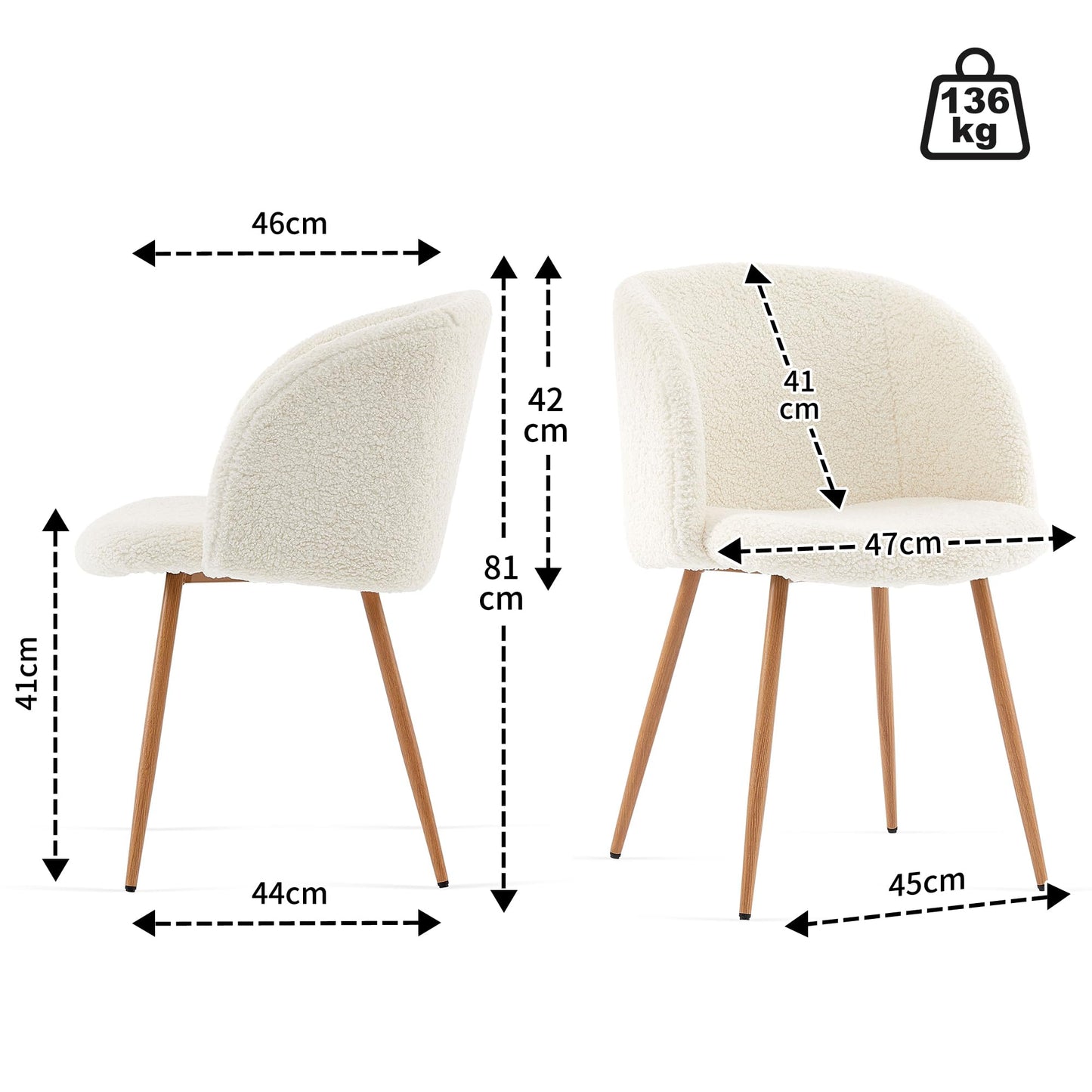 NORDICANA Esstisch mit 4 Stühlen Set, 95cm Runder Esstisch und 4 Kunstfell Loungesessel, Esszimmergruppe mit 4 Essstühlen, für Küche, Büro, Wohnzimmer, Balkon, Restaurant(Tisch+4 Braun Stühle)