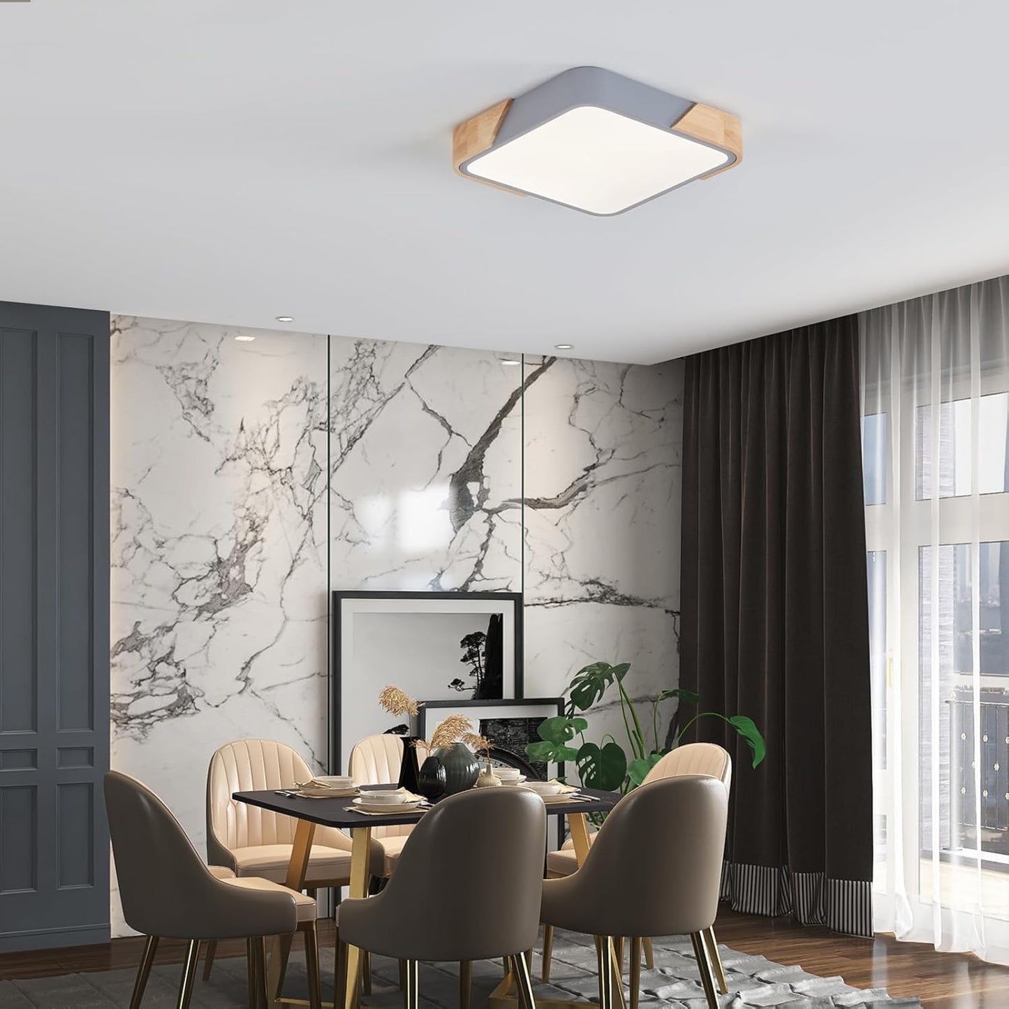 LED Wooden Ceiling Lights, Thin Flat Modern Flush-Mounted Light, Ceiling Lighting Lamps for Dining Room, Hallway, Living Room, Kitchen, Bedroom, 30 cm x 30 cm, 24 W, Warm White, 3000 K