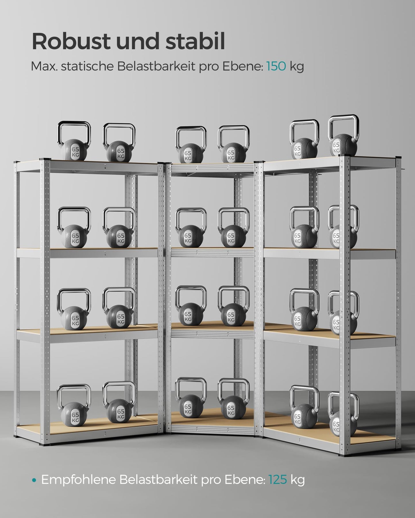 SONGMICS Corner Shelving Set, 5 Levels, Heavy Duty Shelf, Metal, Storage Shelving for Garage, Storage Room, Basement Shelf, Holds up to 2625 kg, Silver/Natural Beige, GLR070E03