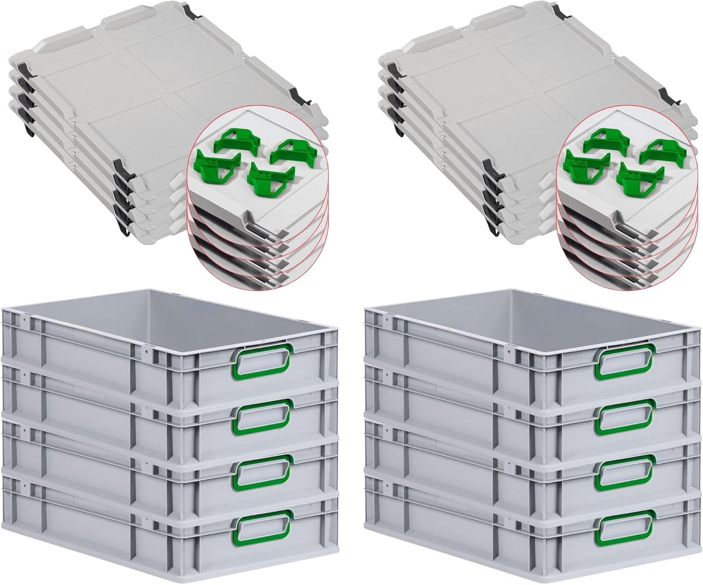 PROREGAL Economy Set of 5 Eurobox NextGen Colour with Lid and Sliding Snap Fasteners, H x W x D 22 x 30 x 40 cm, 20 L, Black, Closed Handles, Euro Container, Transport Box, Transport Container