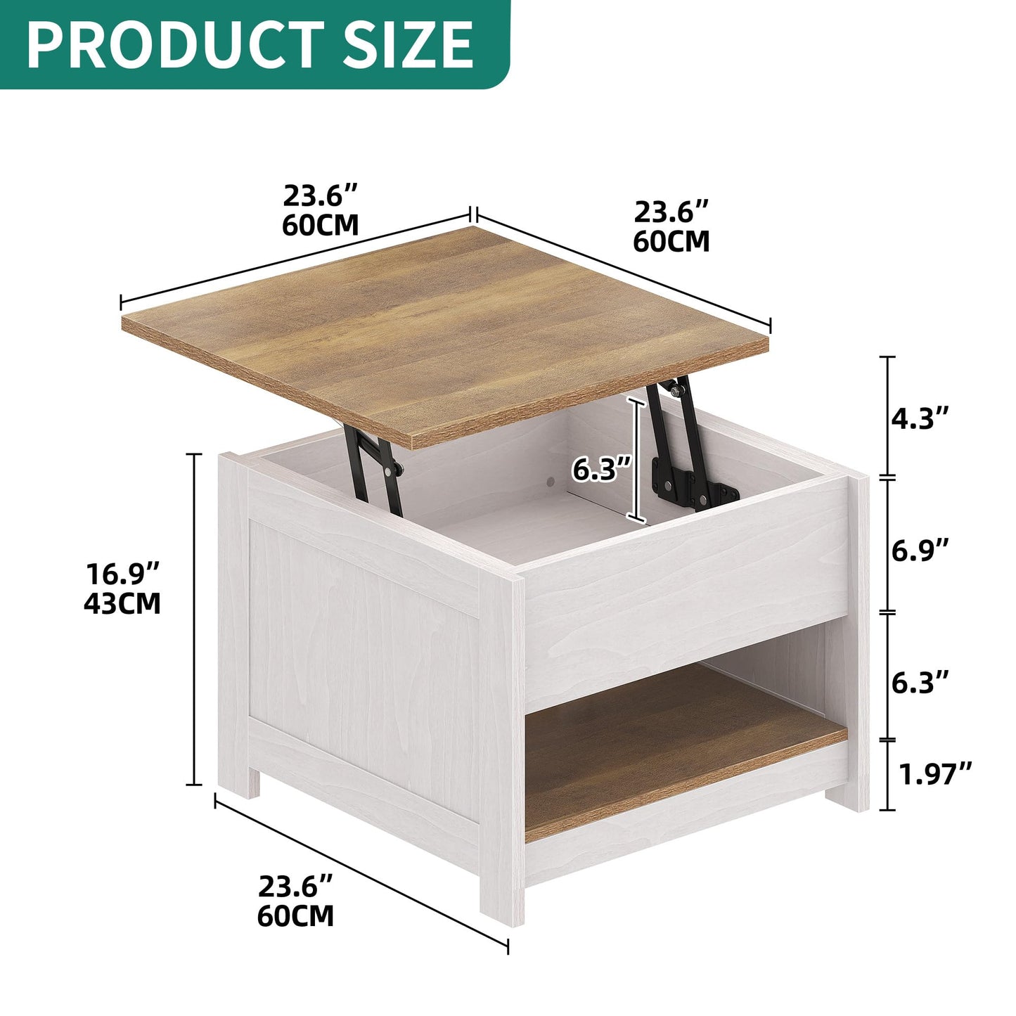 YITAHOME Coffee Table, Square Living Room Table 2-Tier Coffee Table with Storage Space for Couch Bedroom, Sturdy Metal Frame, 80 x 80 x 45 cm