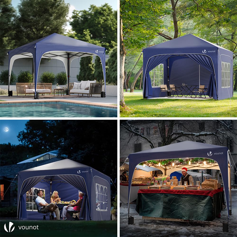 VOUNOT® Gazebo 3 x 3 m with 4 Side Panels and 4 Sand Bags, Pop Up Folding Gazebo, Waterproof, Foldable Garden Tent, Party Tent, Includes Bag, Grey
