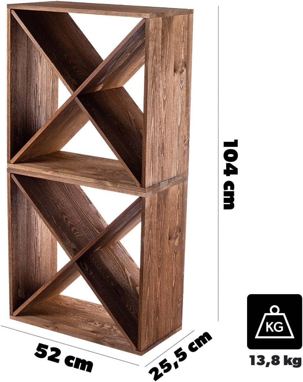 KADAX Wooden Wine Rack, 52 x 25.5 x 104 cm, Large Bottle Rack for Many Wine Bottles, Stackable Wine Stand, Shelf for Bottles, Rustic Wine Cabinet, Sturdy, Space-Saving, Made in EU