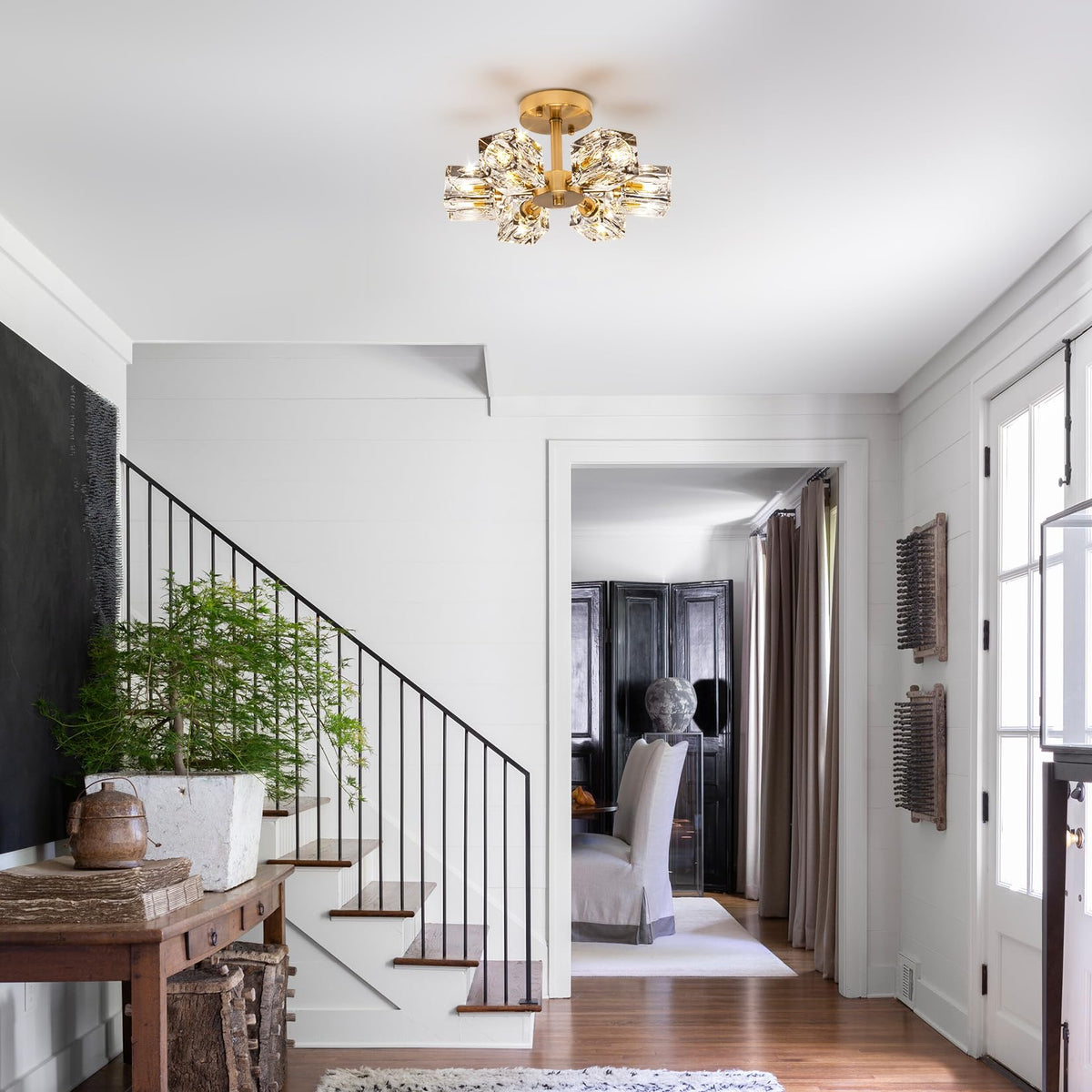 Modern Kistall Semi-Flush Ceiling Light Living Room, 8 Lights, Gold Crystal Chandelier, Semi-Flush Crystal Chandelier, Luxury Ceiling Light for Bedroom, Dining Room