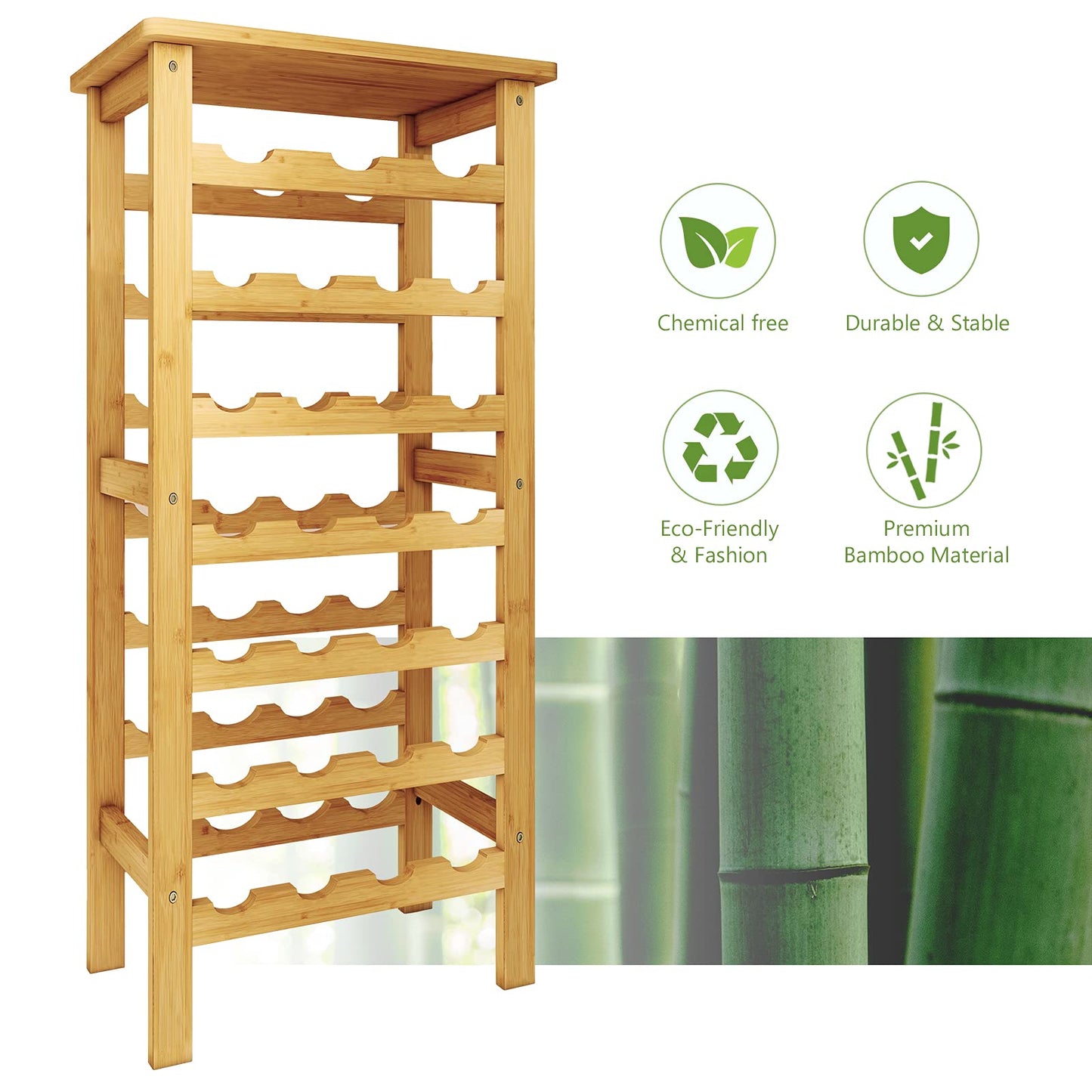 Dripex Wine Rack Bamboo Wine Bottle Rack 7 Levels Bottle Rack for Cellar Kitchen 27 Bottles 0.75 and 1 Litre 47 x 29 x 102 cm