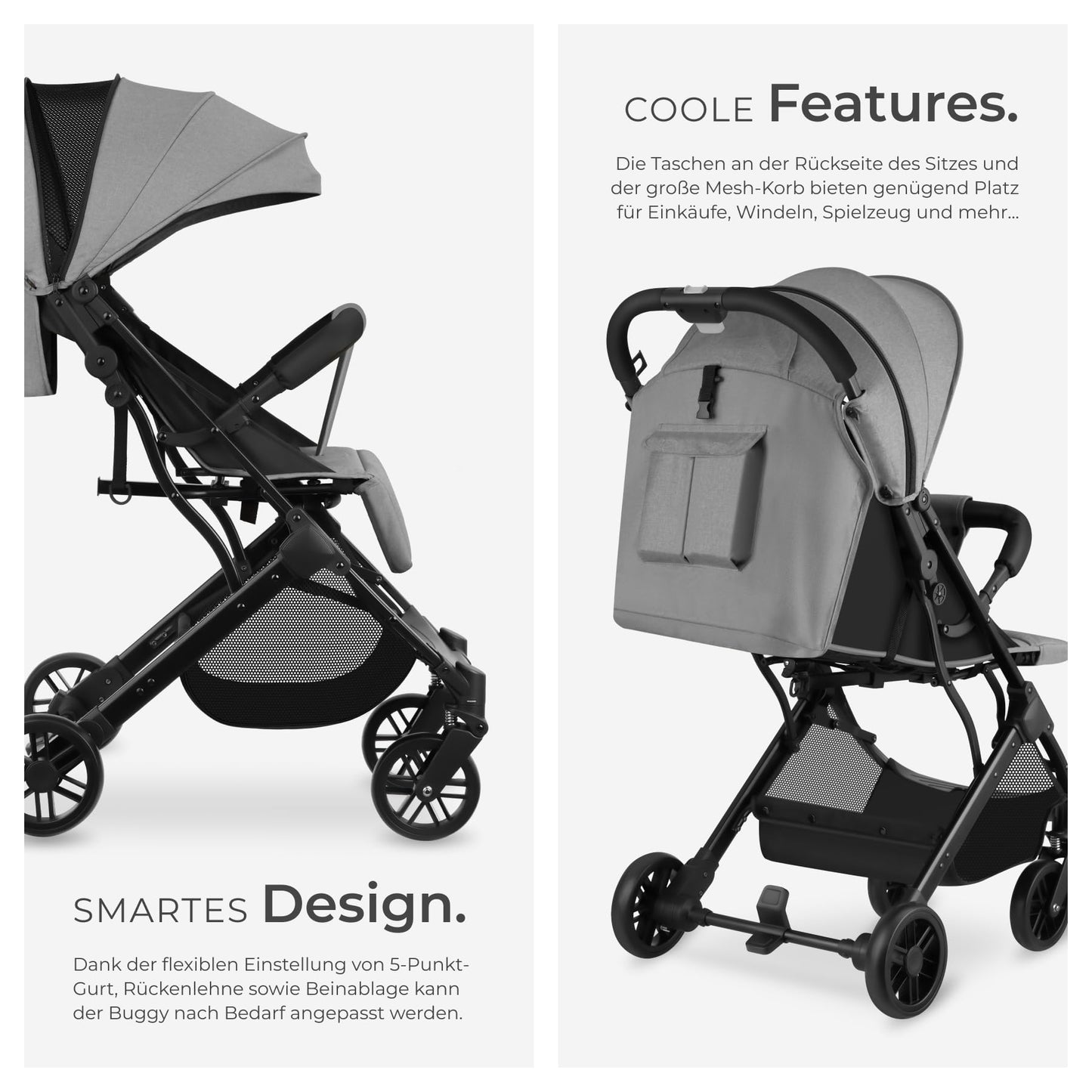 tectake® Buggy Pram from 0 to 3 Years, Baby First Equipment Newborn and Children's Buggy, One-Handed Foldable Travel Buggy, Travel Pram, Baby Pram with Hood - Grey/Beige