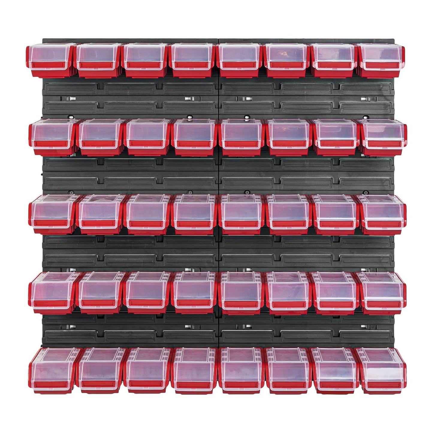 PAFEN Stacking Box Wall Shelf – 772 x 780 mm – Storage System 40 Pieces Boxes with Lid – Storage Shelf, Storage Boxes, Storage Boxes, Bulk Shelf, Black/Red