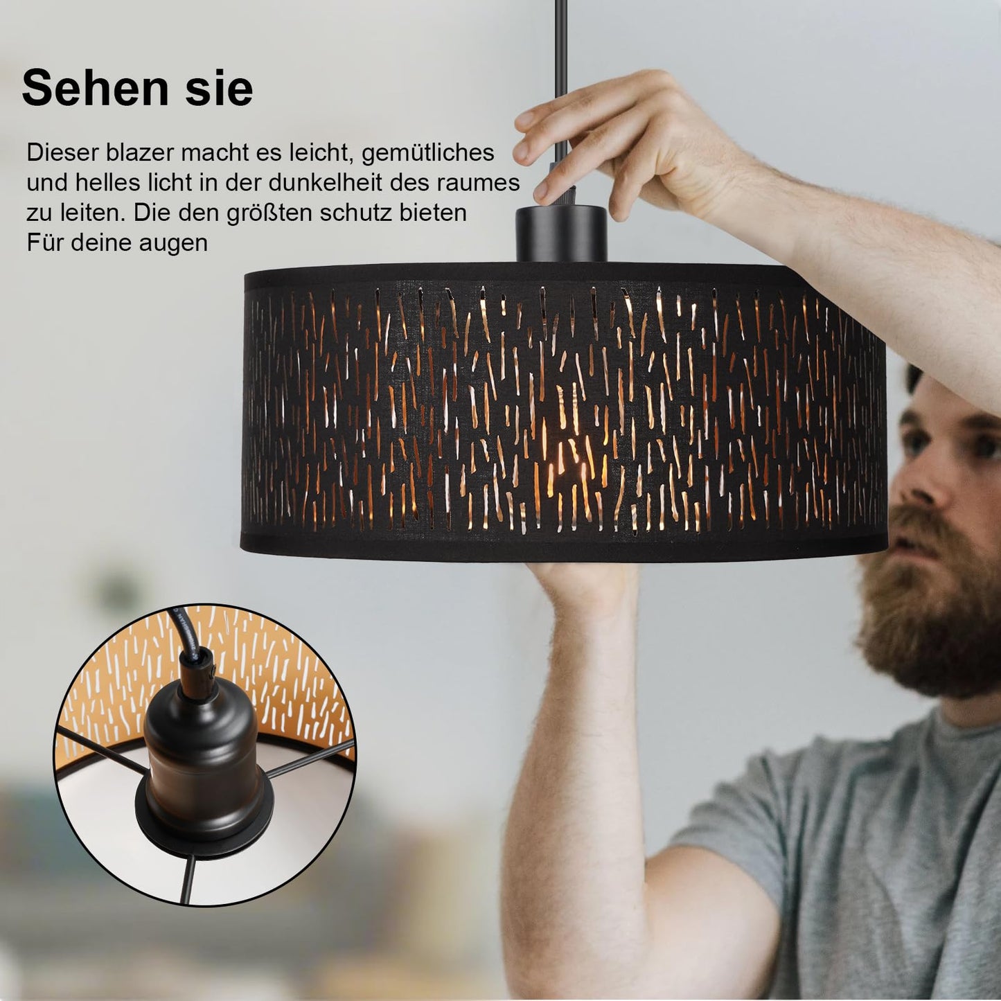 FRIDEKO HOME Moderne Deckenlampe Schwarz,Durchbrochener Rund Ø30cm Deckenleuchte E27 One Flammige Stoff Lampenschirm Lampe für Schlafzimmer Wohnzimmer Küche Flur