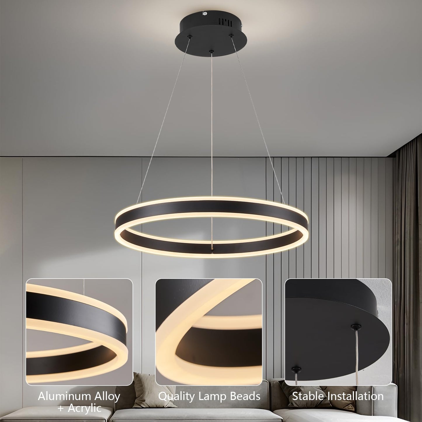 SUCIKORIO LED Pendelleuchte Esstisch, Modern LED Rund Hängelampe Esstisch Dimmbar Hoehenverstellbar 88W Aluminium Esstischlampe Hängend Mit Fernbedienung 2700K-6500K 5%-100% Helligkeit 30+40+50cm