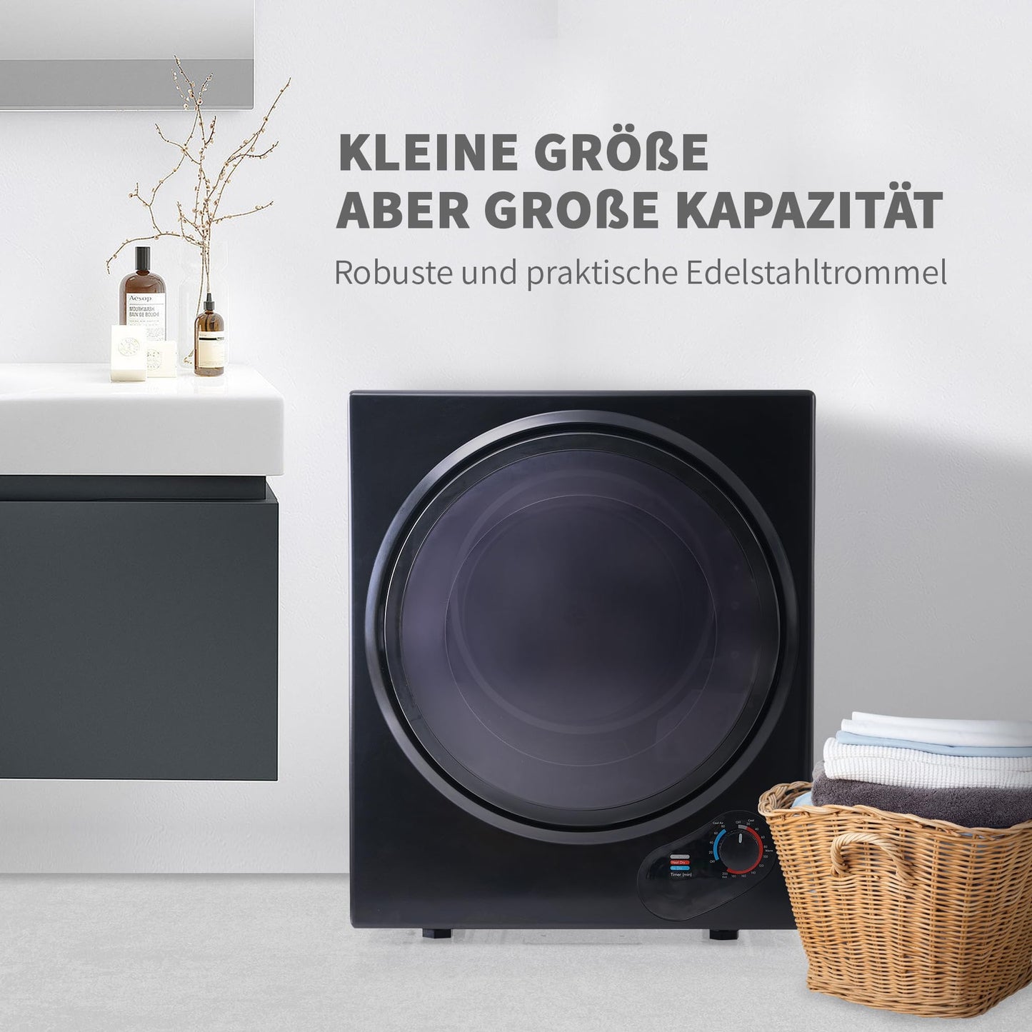 HAUSPROFI Exhaust Dryer 2.5 kg, Wall Mountable, 200 Minute Timer, Double Filter, PTC Ceramic Heater, Stainless Steel Drum, Overheating Protection, 65°C Drying Temperature (White)