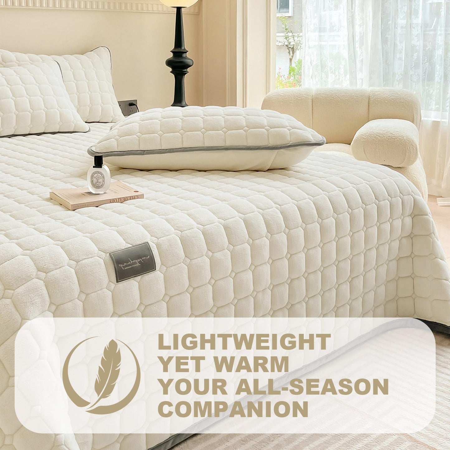 SHANNA Extra Large Duvet: Milk Velvet Soft Double Sided Duvet Ideal as Bedspread 230 x 250 cm with 2 Matching Pillowcases 50 x 70 cm (Beige)