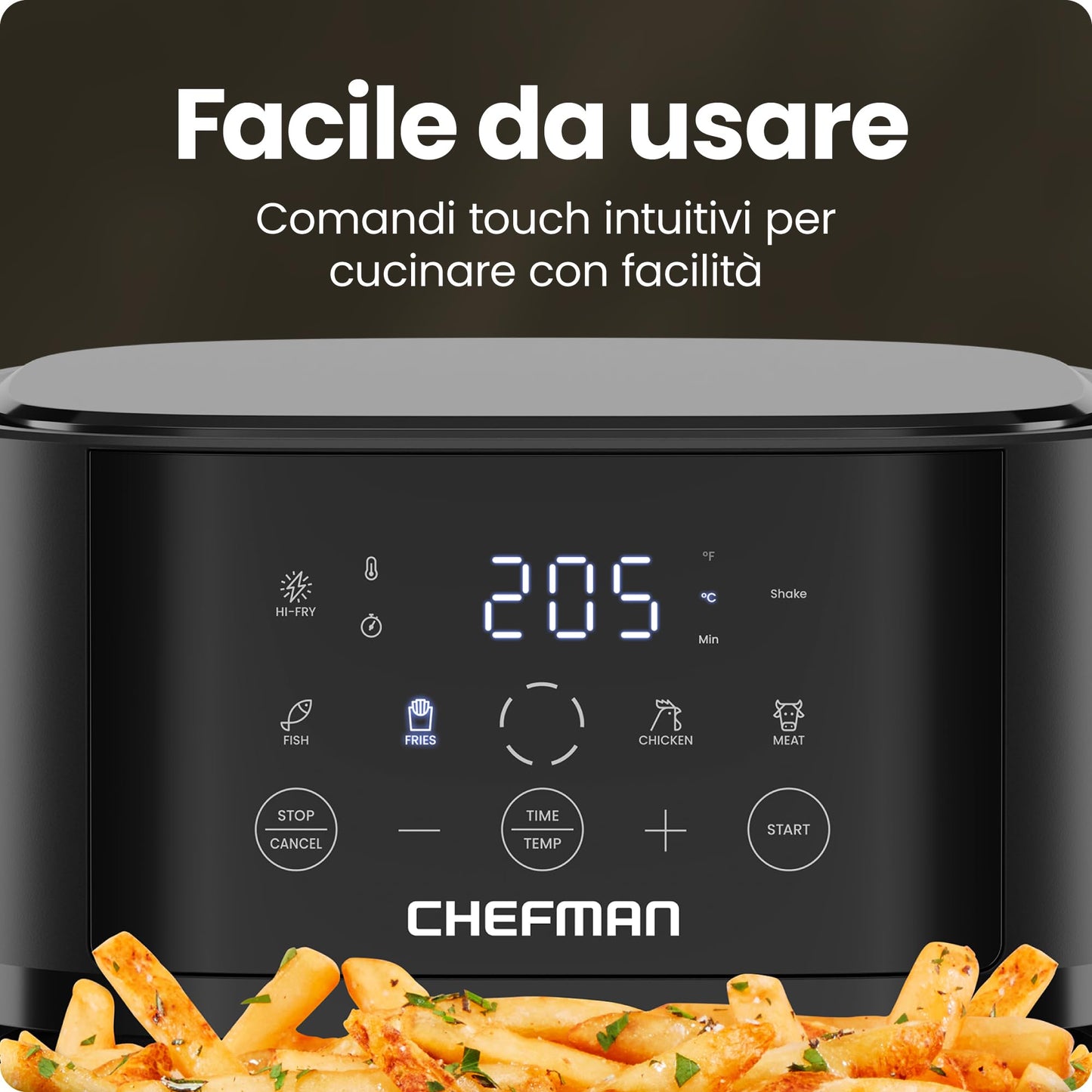 Chefman Hot Air Fryer - 3.75 L Compact Hot Air Fryer for Quick Meals, with Hi-Fry Technology, Viewing Window, Touch Controls, Non-Stick and Dishwasher Safe - Black