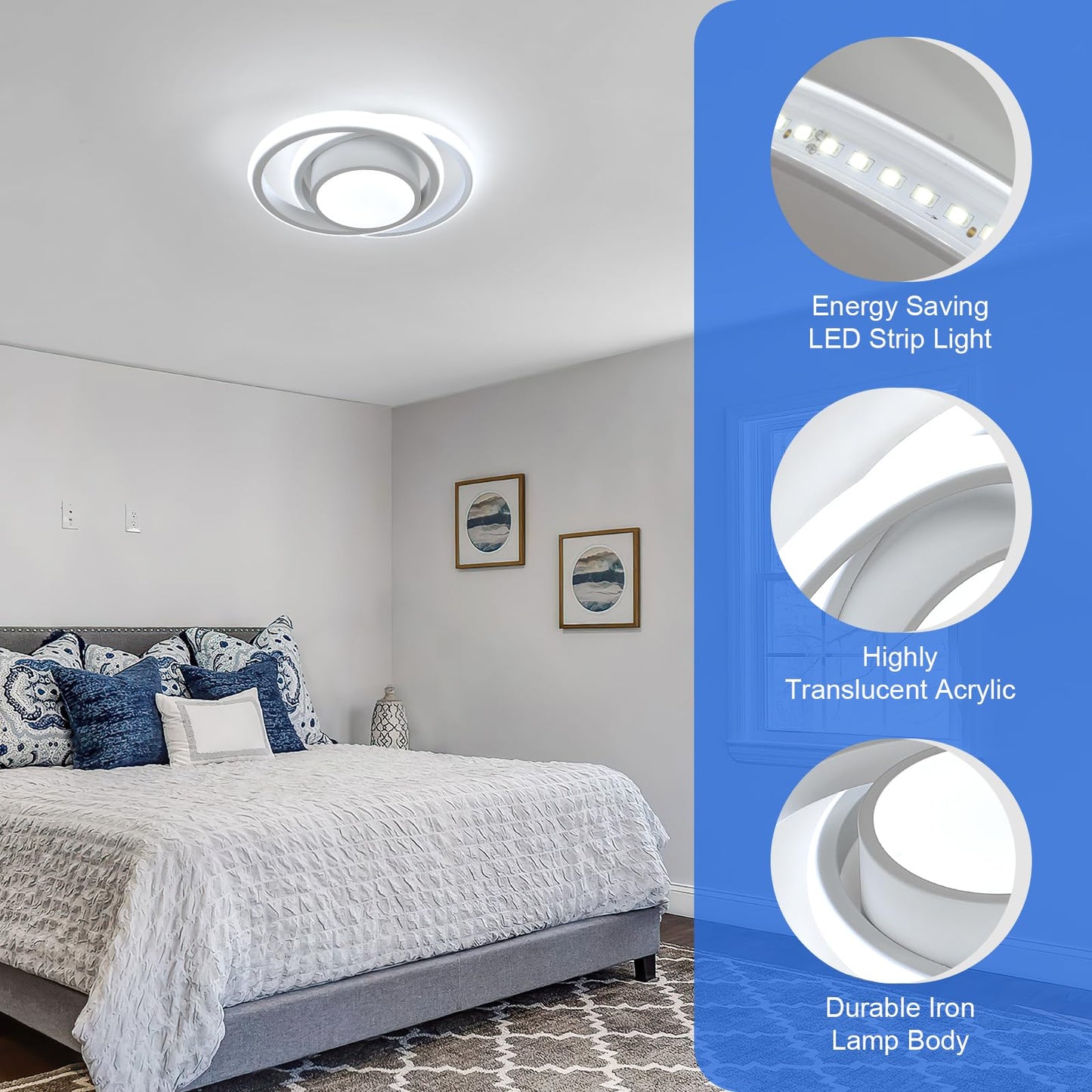 Comely LED Ceiling Lights, Pack of 2, 32 W, Round, 2350 lm, Modern, for Bedrooms, Bathrooms, Kitchens, Corridors, Balconies, 4500 K Neutral Light, Diameter 280 mm