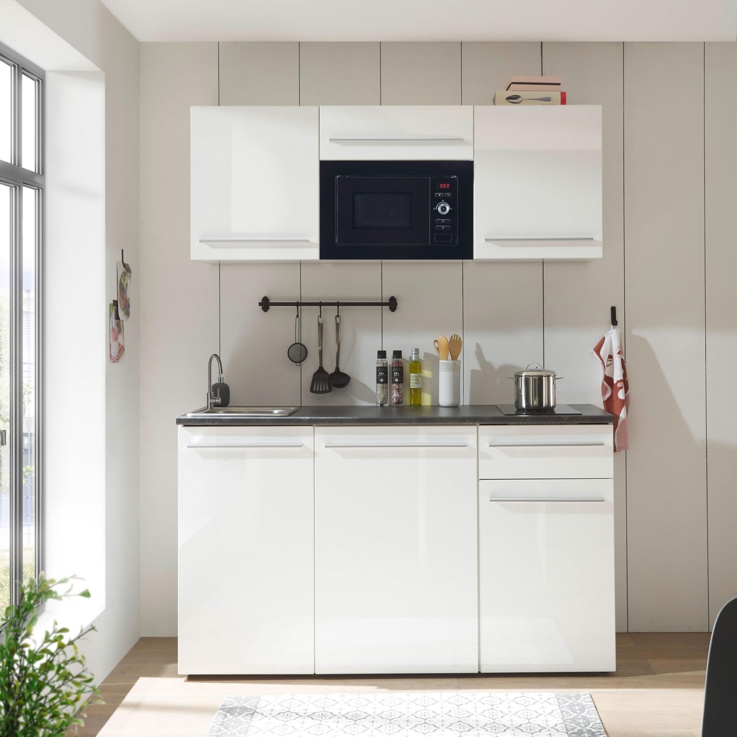 Jazz 84-240-Y6 Single Kitchen Unit Black / Artisan Oak Approx. 160 x 212 x 60 cm