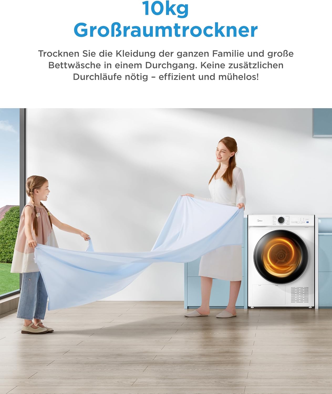 Midea MDV3EH100D Heat Pump Dryer, 10 kg, Energy Class D with Heat Pump Technology, UV Light for Hygienic Purity, Wrinkle Protection, LED Display, Delay Start, Quick Drying, White