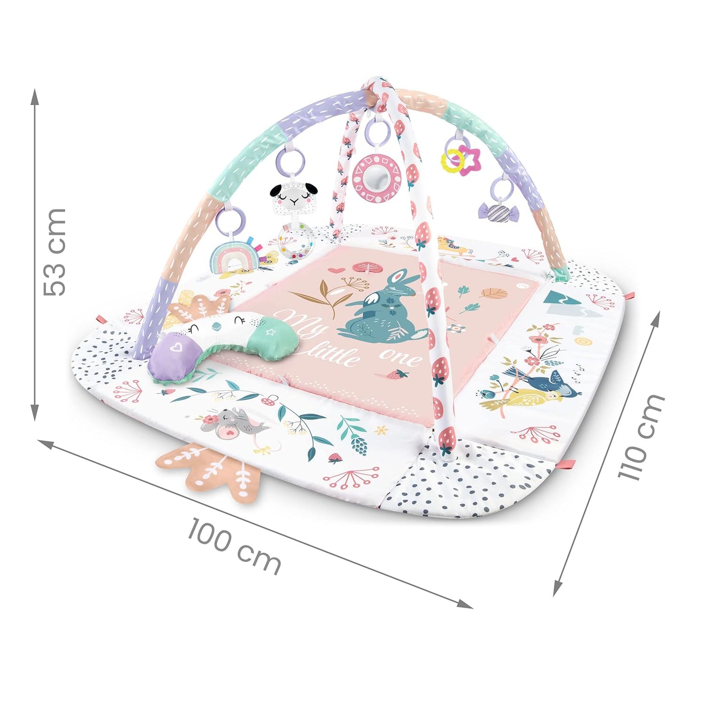 NUKIDO Interactive Learning Mat Educational Mat Baby Toy from Birth Seven Multifunctional Toys Additional Cushion for Stomach Position Soft Easy Care Mat Original Colours 110 x 100 cm