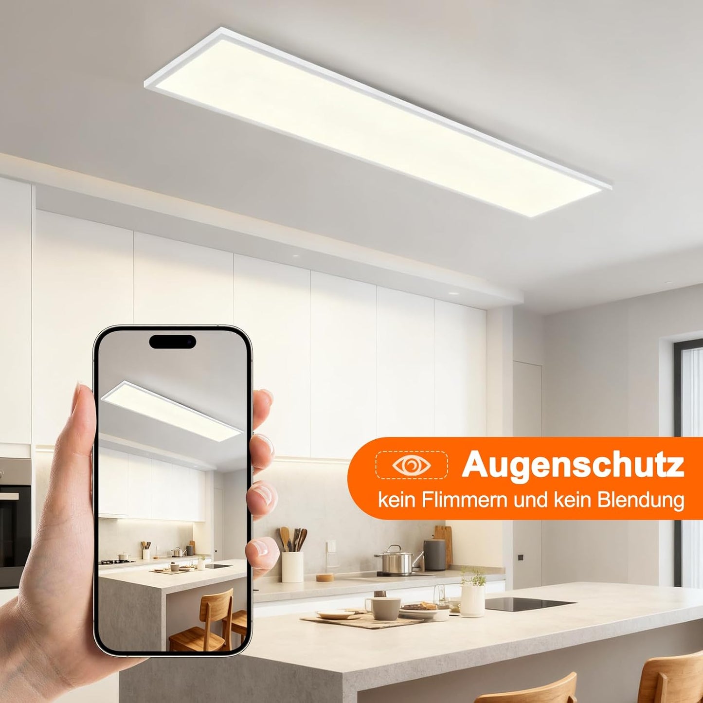 LED Panel Ceiling Light - 100 x 25 cm Long Rectangular Ceiling Light Flat 42 W Ceiling Panel Dimmable with Remote Control White Kitchen Lamp Daylight Lamp for Office Kitchen Hallway Living