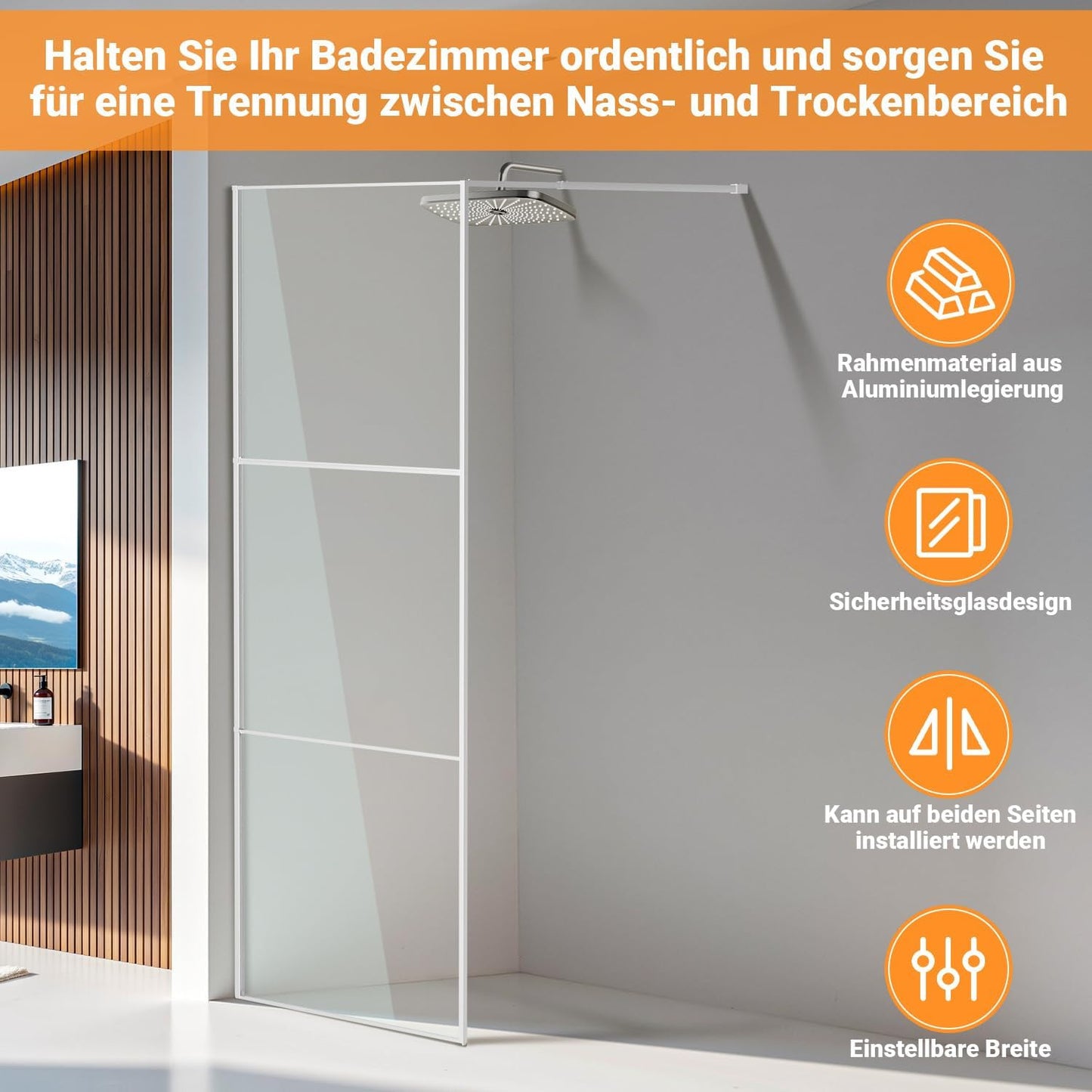 Shower Screen 80 x 200 cm Walk-in Shower Shiny Silver 3-Piece Segmented Full Frame 5 mm Tempered Safety Glass Right/Left Mountable for Floor or Shower Tray