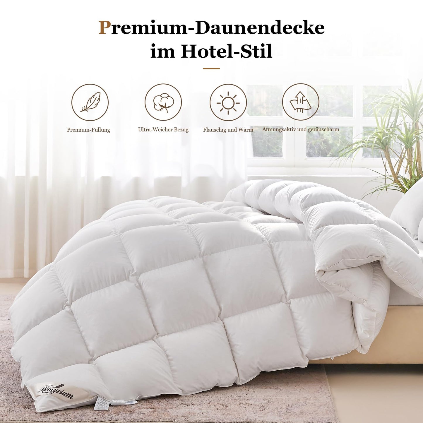 Homyrium Quilted Winter Down Duvet, 135 x 200 cm, Warm Feather Duvet, Filling Weight: 1600 g, Oeko-Tex and RDS-Certified