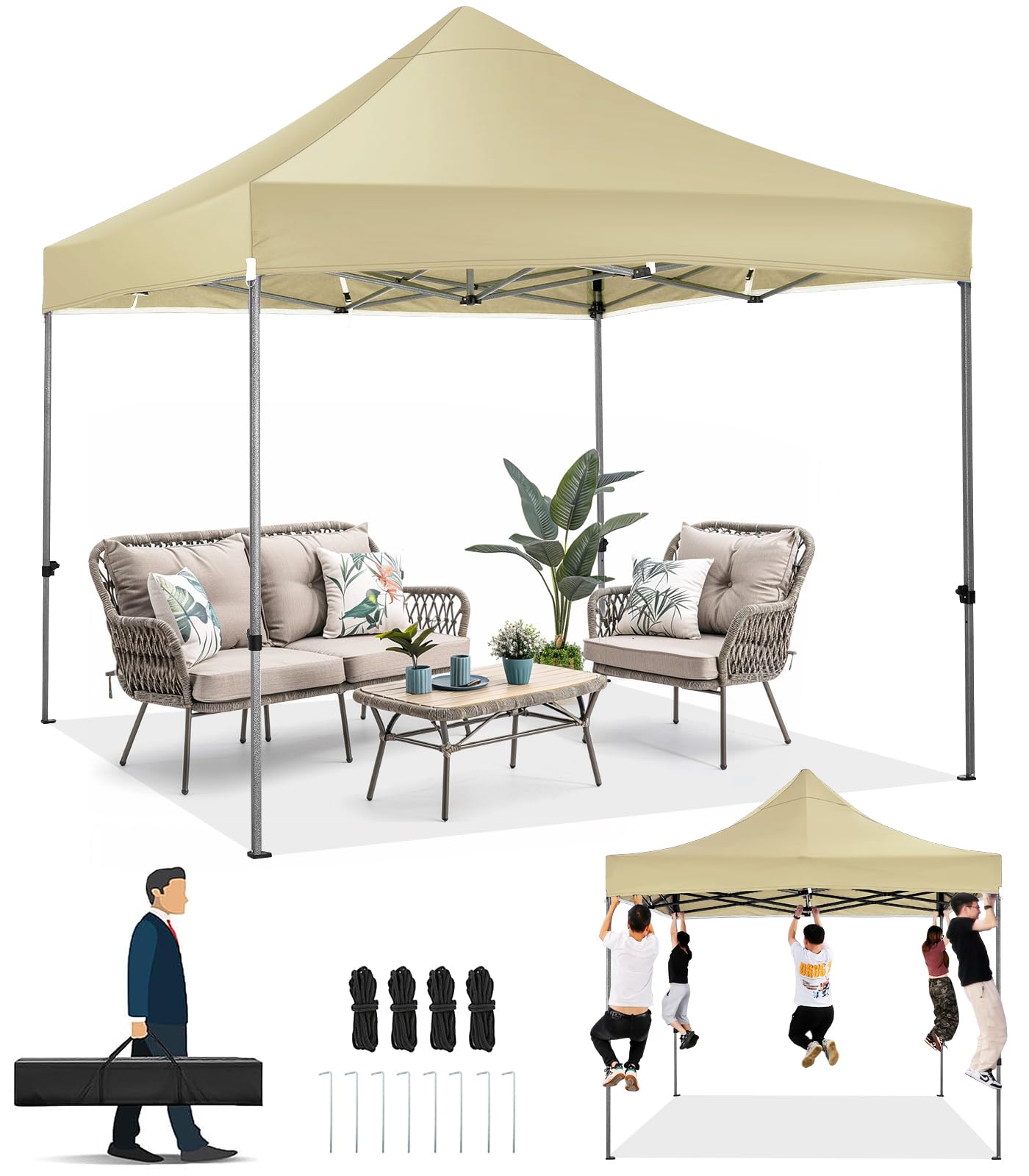Tooluck Folding Gazebo, 3 x 4.5 m, Waterproof, Stable, Outdoor, Garden Party Tent, UV Protection 50+, with 4 Side Panels, Grey