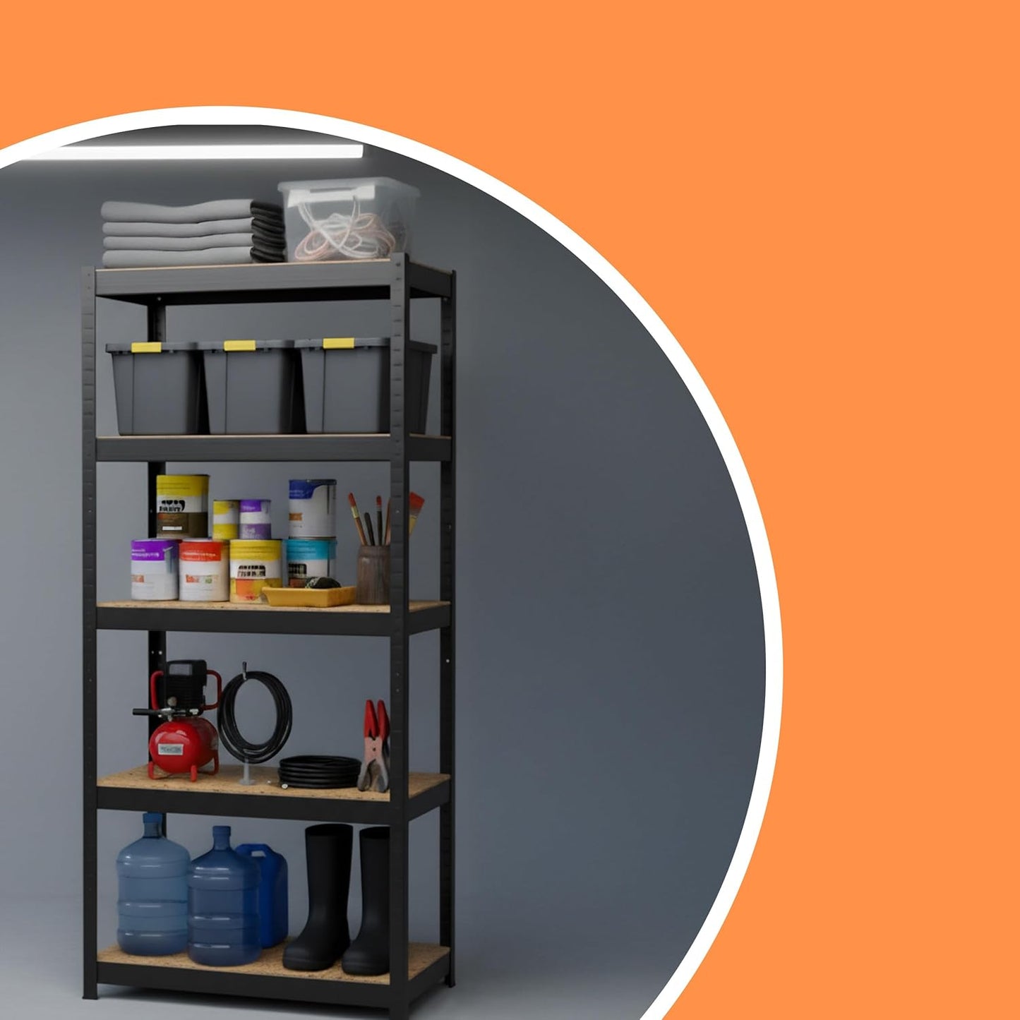 Relaxdays Heavy Duty Shelving Unit H x W x D 180 x 100 x 60 cm, Load Capacity 1250 kg, 5 MDF Shelves, Storage Unit, Black