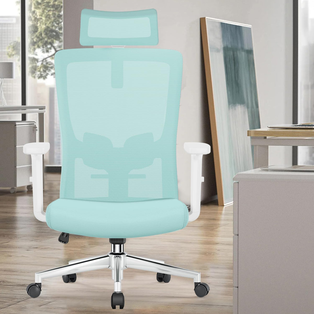 Ergonomic Office Chair with Adjustable Lumbar Support, Armrests and Headrest, Swivel Office Chair 150 kg, Desk Chair, Executive Chair, Rocker Function up to 135°