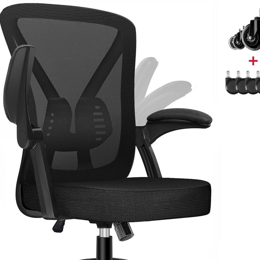 Hinonde Office Chair, Desk Chair with Folding Armrests and Rocker Function, 360° Swivel Chair, Height-Adjustable Office Chair, Ergonomic Home Office Chair with Breathable Mesh, Up to 150 kg