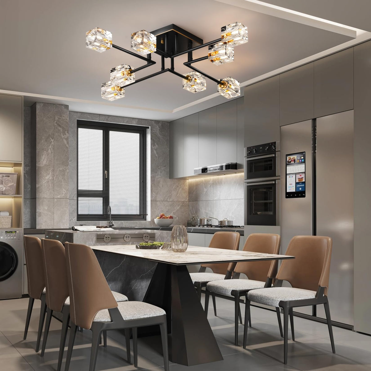 Modern Kistall Semi-Flush Ceiling Light Living Room, 8 Lights, Gold Crystal Chandelier, Semi-Flush Crystal Chandelier, Luxury Ceiling Light for Bedroom, Dining Room