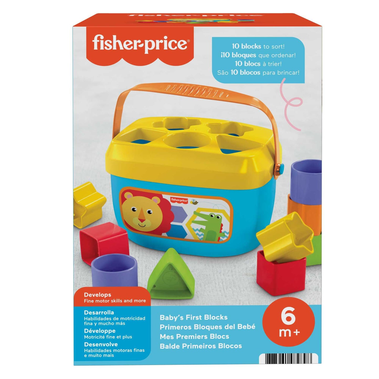 Fisher-Price FFC84 Baby's First Building Blocks Shape Sorting Game with Toy Cube and Storage Bucket for Ages 6 Months and up, Single