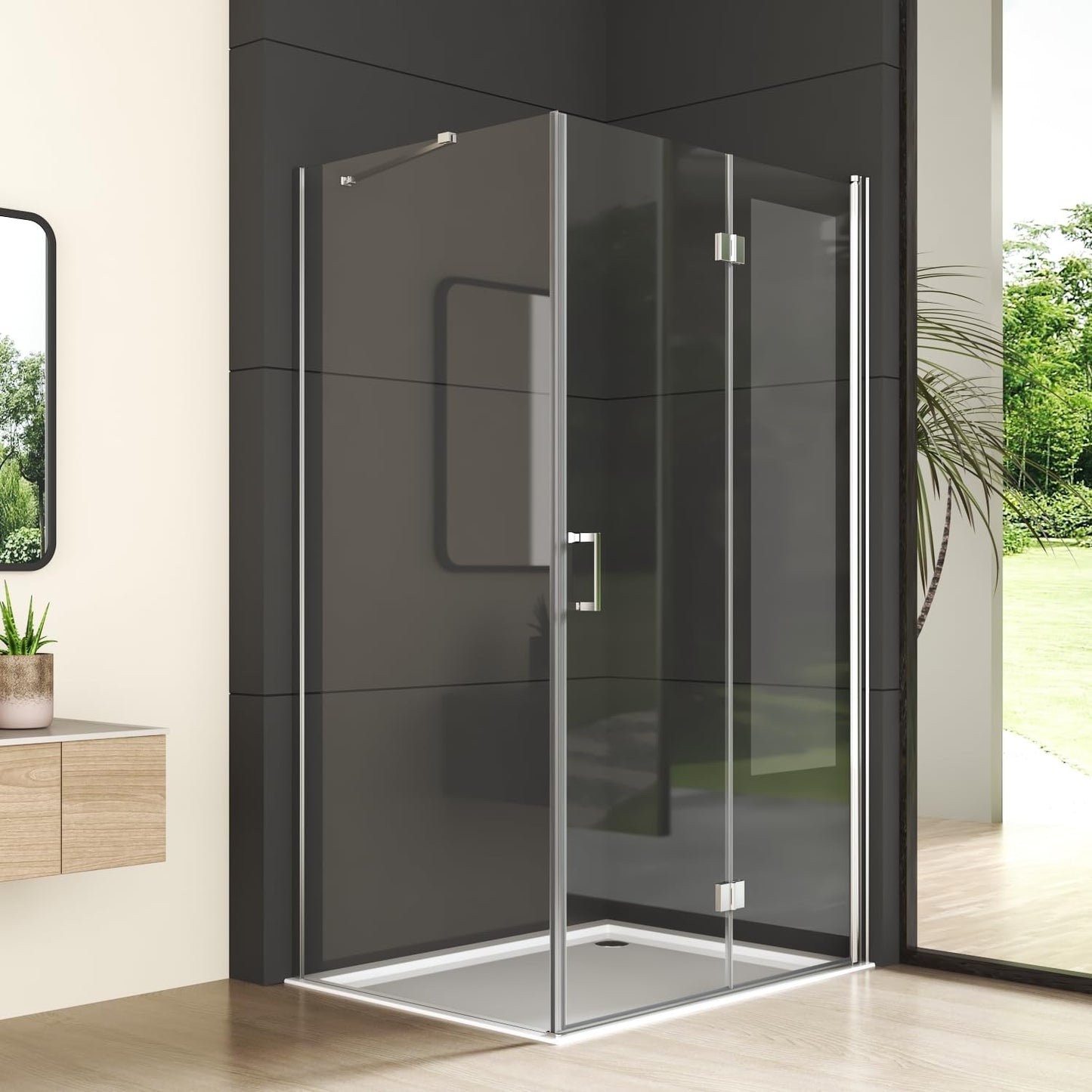 Shower Cubicle Swing Door with Side Panel 90 x 90 cm Corner Entry Shower Enclosure Silver Single Swing Door with Fixed Side Panel Shower Screen with 6 mm Nano Tempered Glass Swing Door Height 195 cm