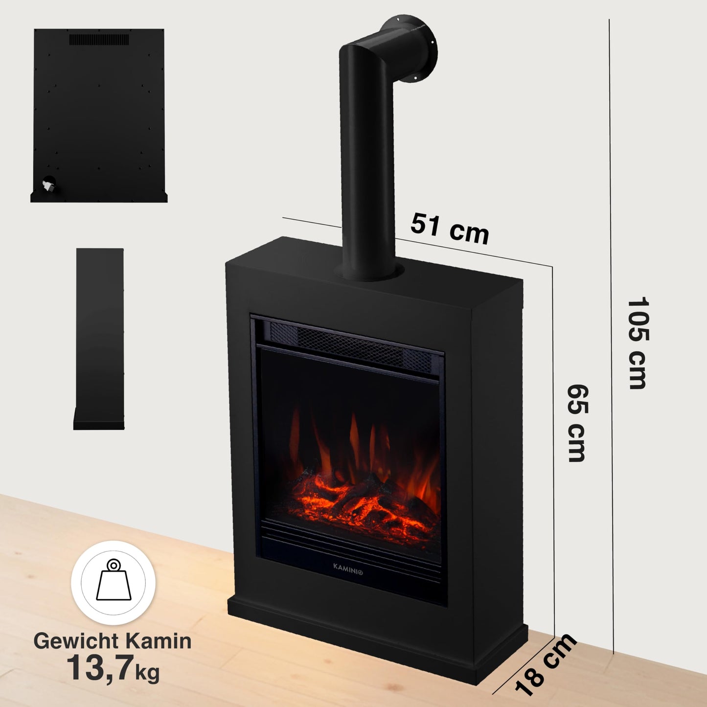 Kalle Electric Fireplace with Heater, 3D Flame Effect, Remote Control (White)