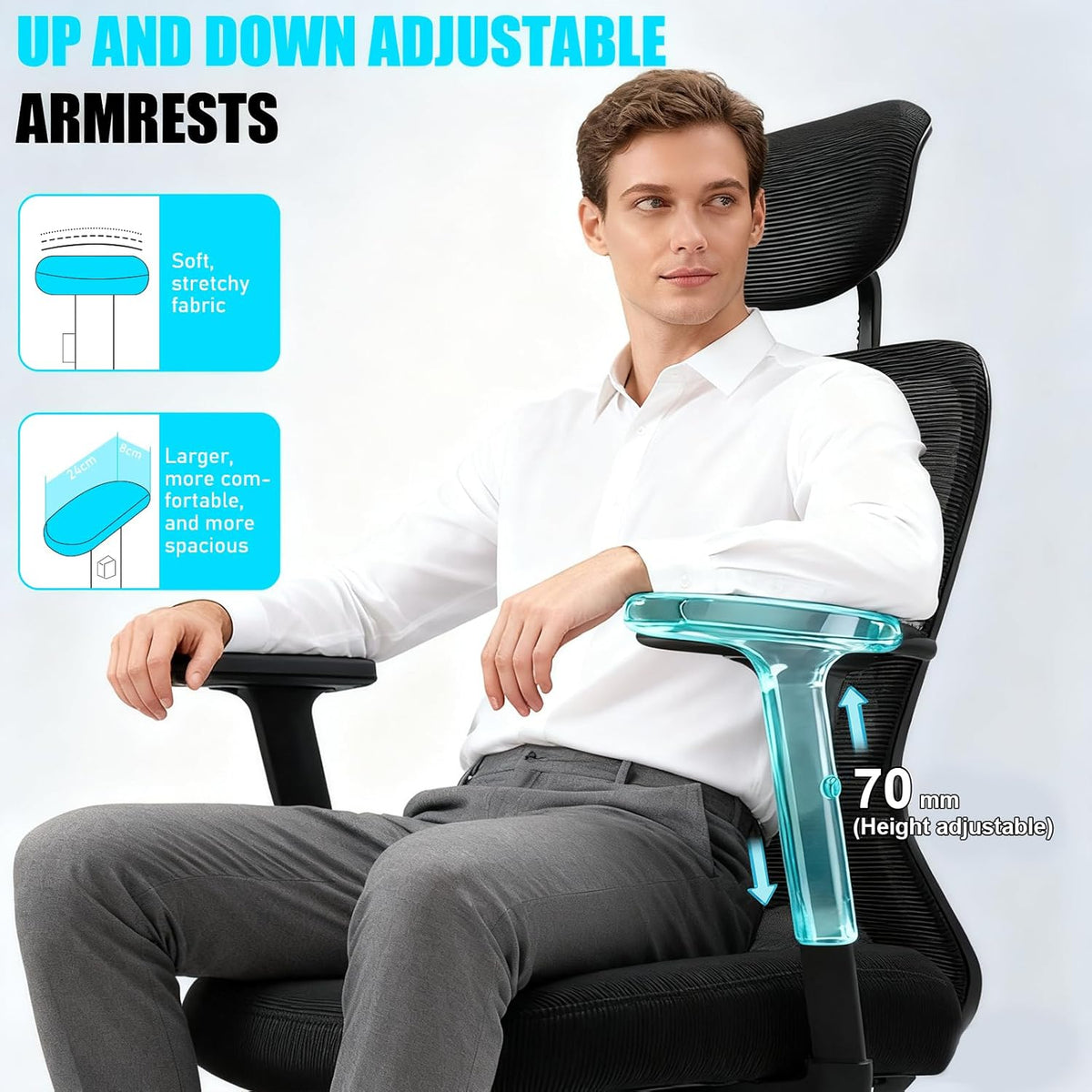 Milacyee Ergonomic Office Chair, Desk Chair with Adjustable 4D Lumbar Support, Office Chair with Headrest, Mesh Executive Chair with 90°-130° Reclining Function (Lockable), Swivel Chair up to 150 kg