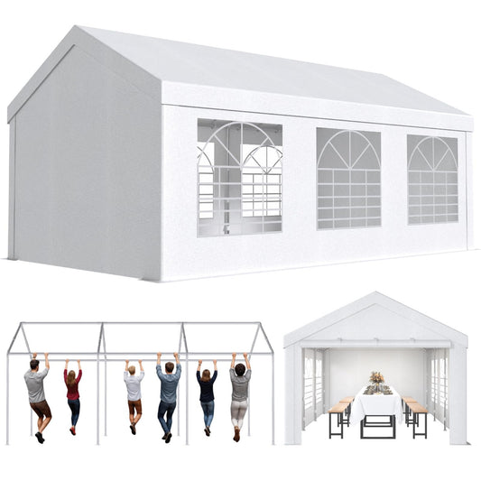 JUMMICO Gazebo Party Tent 4 x 6 Waterproof Stable Garden Tent UV Protection 50+ Tent 170 g PE Tarpaulin Marquee Beer Tent Garden Gazebo for Garden, Party, Festival, Wedding, White