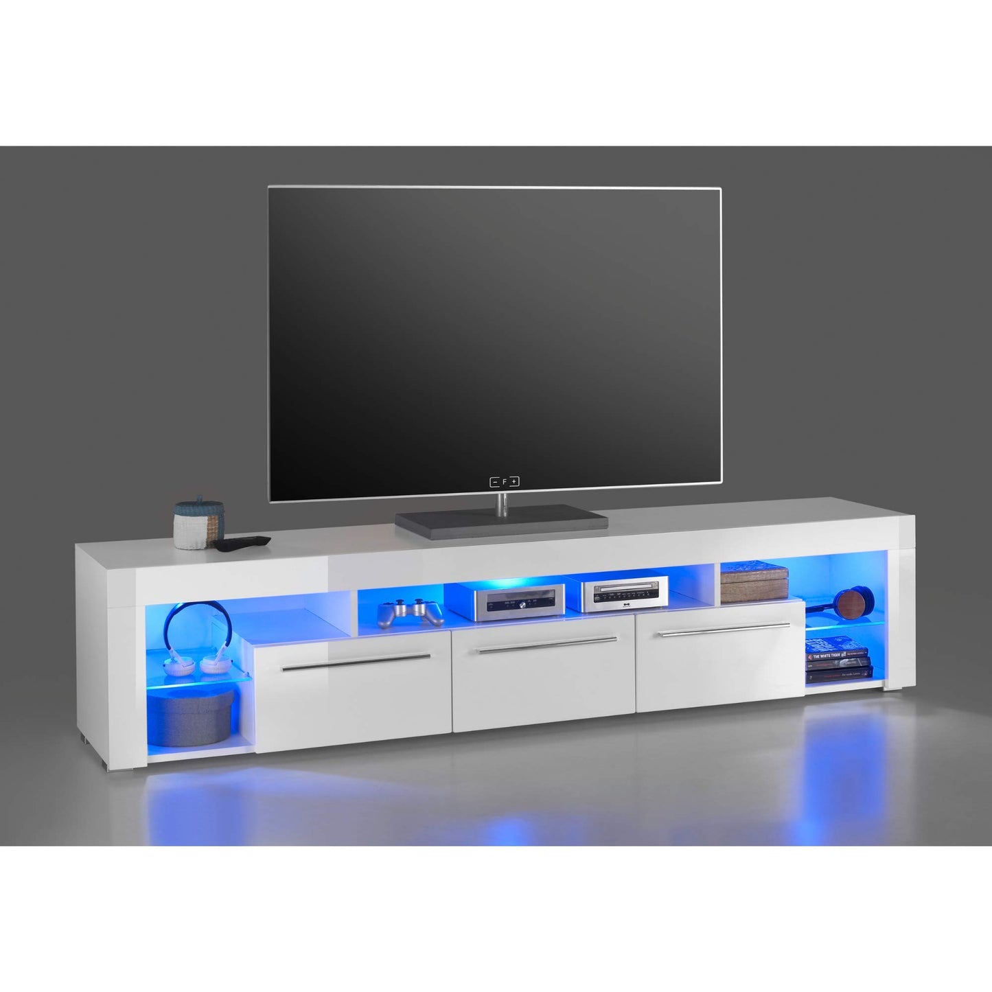 GOAL TV Lowboard in Matt Grey with LED Lighting, High-Quality TV Board with Lots of Storage Space for Your Living Room, 153 x 44 x 44 cm (W x H x D)