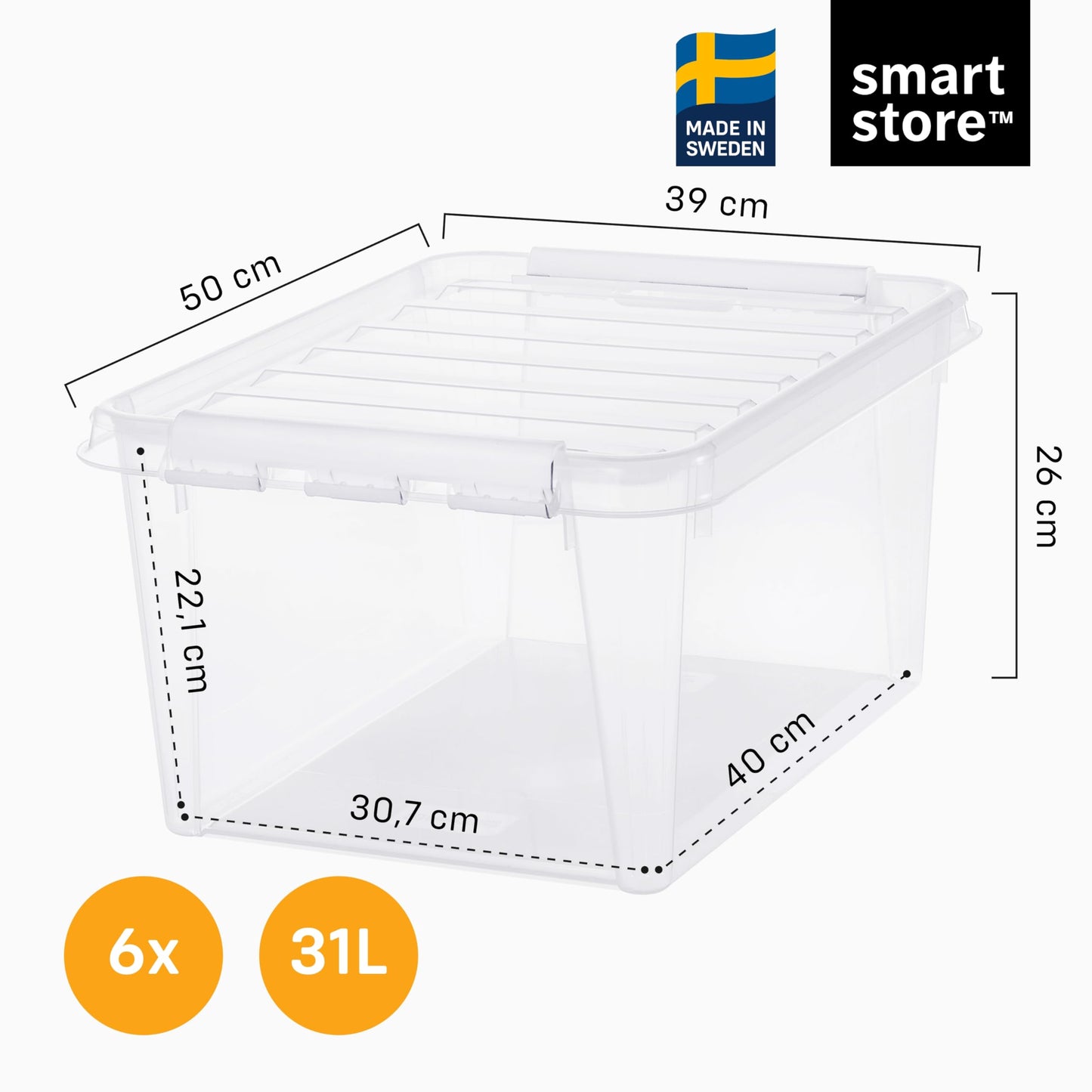 SmartStore - 5 x Storage Box with Lid Classic 46L (59 x 39 x 31 cm) | Stackable Box with Lid | Food-Safe Plastic Box | Plastic Box with Lid and Reinforced Corners