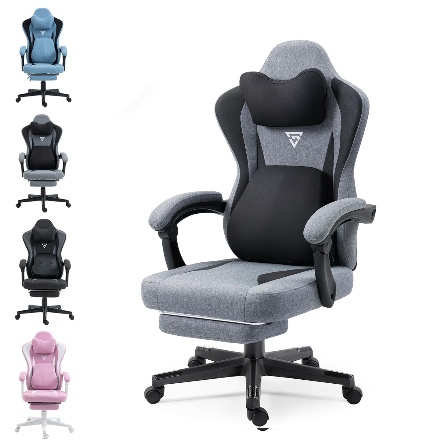 Vigosit Gaming Chair with Heated Massage Lumbar Support, Fabric Gamer Chair with Bag Spring Cushion and Footrest, Horse and High Gamer 150 kg Load Capacity (Pale Pink)
