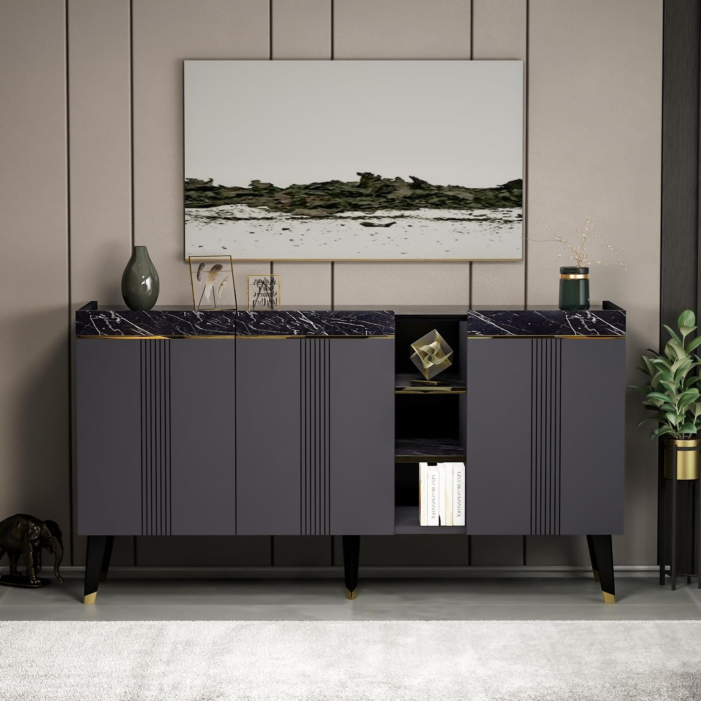 Homidea KARYA Coffee Table - Sofa Table - Living Room Table - Side Table in Elegant and Modern Design (Coffee Table - Beige/Marble)