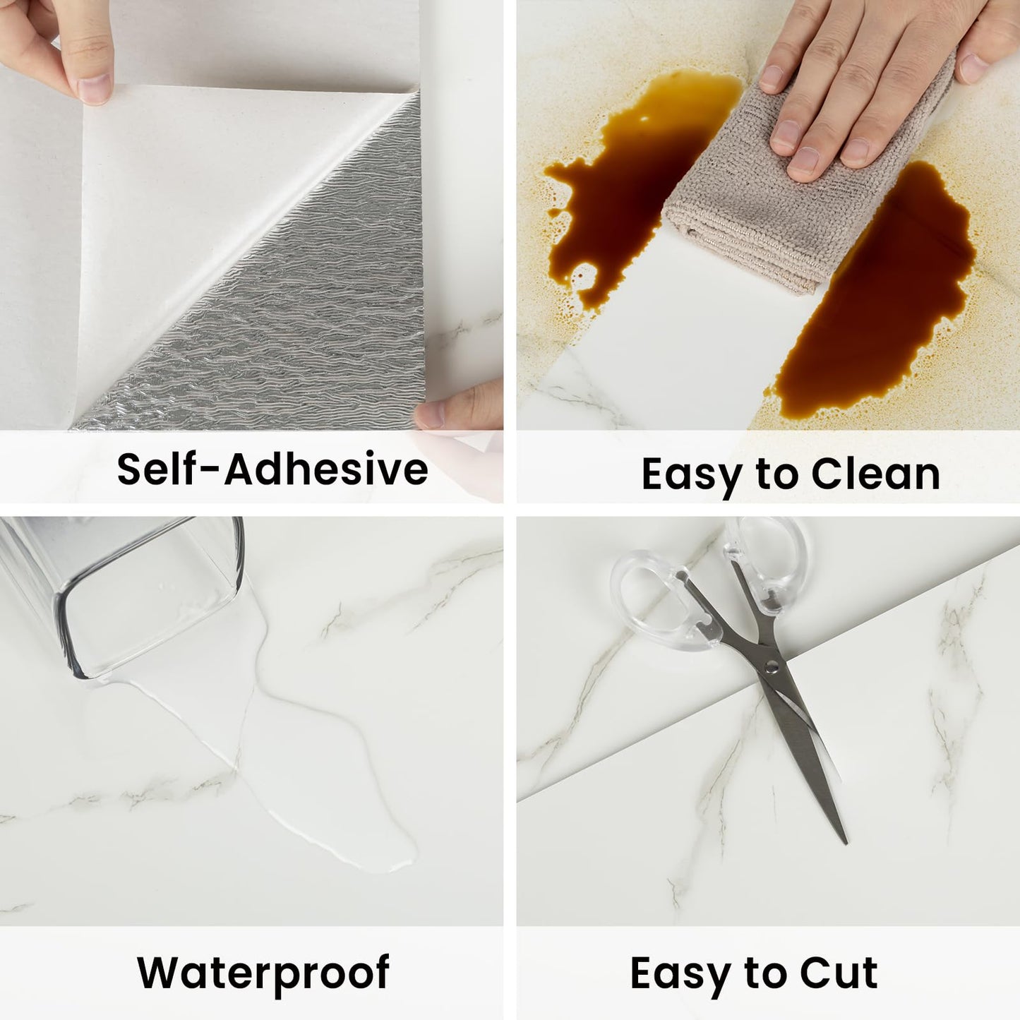 Hode Pack of 10 Adhesive Tiles, Kitchen Marble, 60 x 30 cm, Self-Adhesive Tiles, White, Waterproof, Wall Panels, Self-Adhesive for Kitchen Splashback, Bathroom, Living Room, Wall Tiles