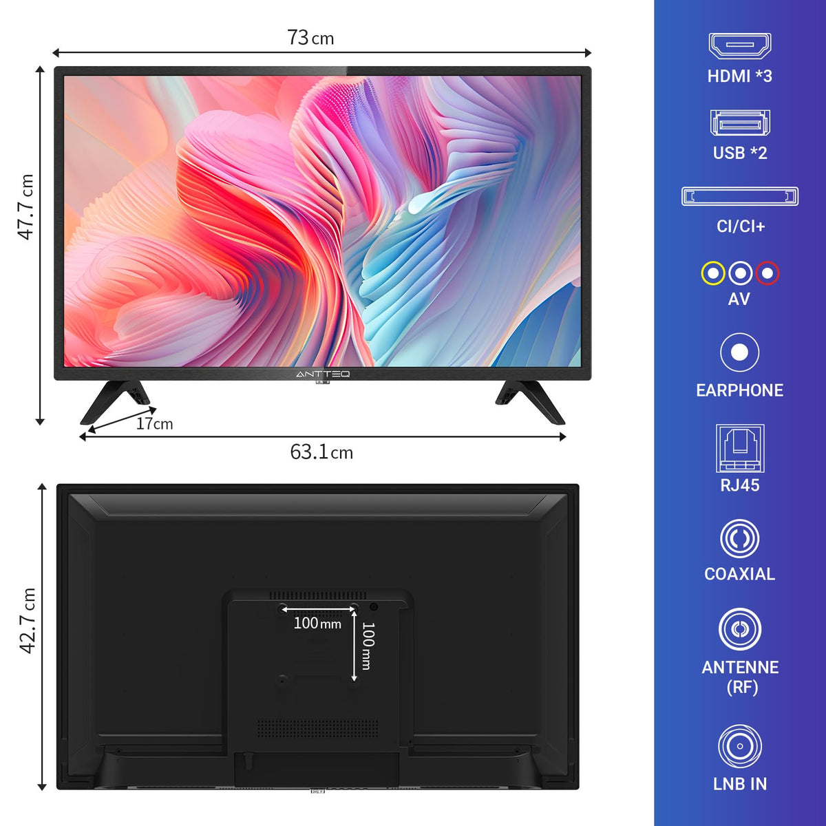 AB50D1 Fernseher 50 Zoll (TV 127 cm), Dolby Audio, LED, Triple Tuner DVB-C / T2 / S2, CI+, HDMI, Mediaplayer per USB, digitaler Audioausgang, incl. Hotelmodus