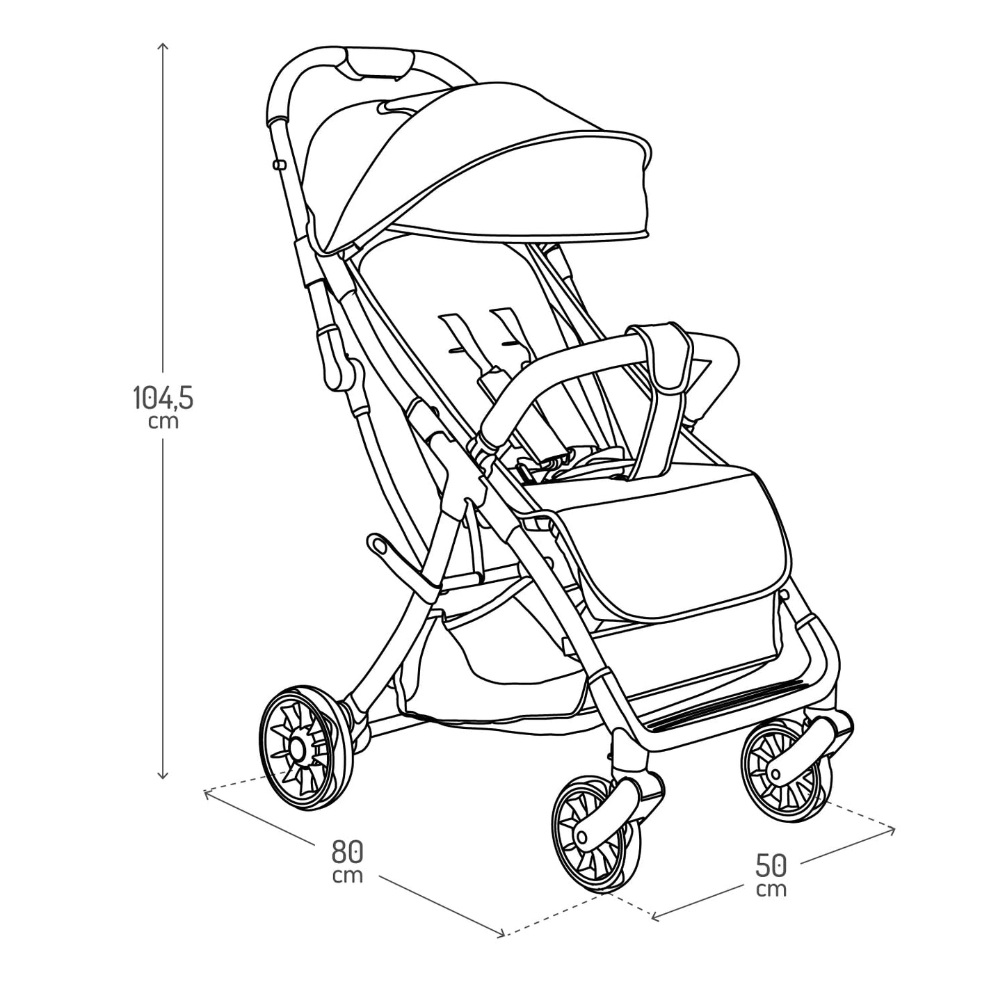 MoMi Paola Children's Buggy with Automatic Folding System, up to 22 kg Body Weight, 5-Point Safety Belt, Shopping Basket up to 2 kg, All 4 Wheels with Shock Absorption, Holder for a Drinking Bottle