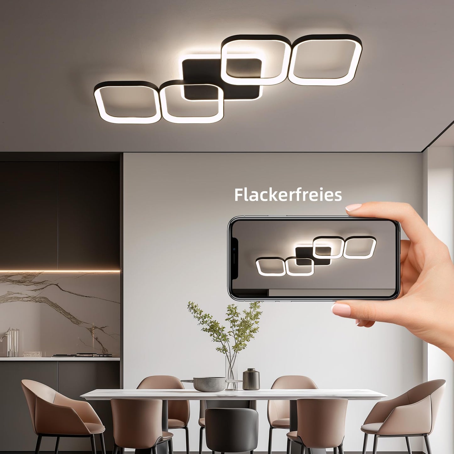 LED Ceiling Light Living Room 40 W 4500 LM with Remote Control Continuously Dimmable 2700-6500 K, Living Room Lamp with Memory Function Made of Metal for Bedroom Dining Room Hallway