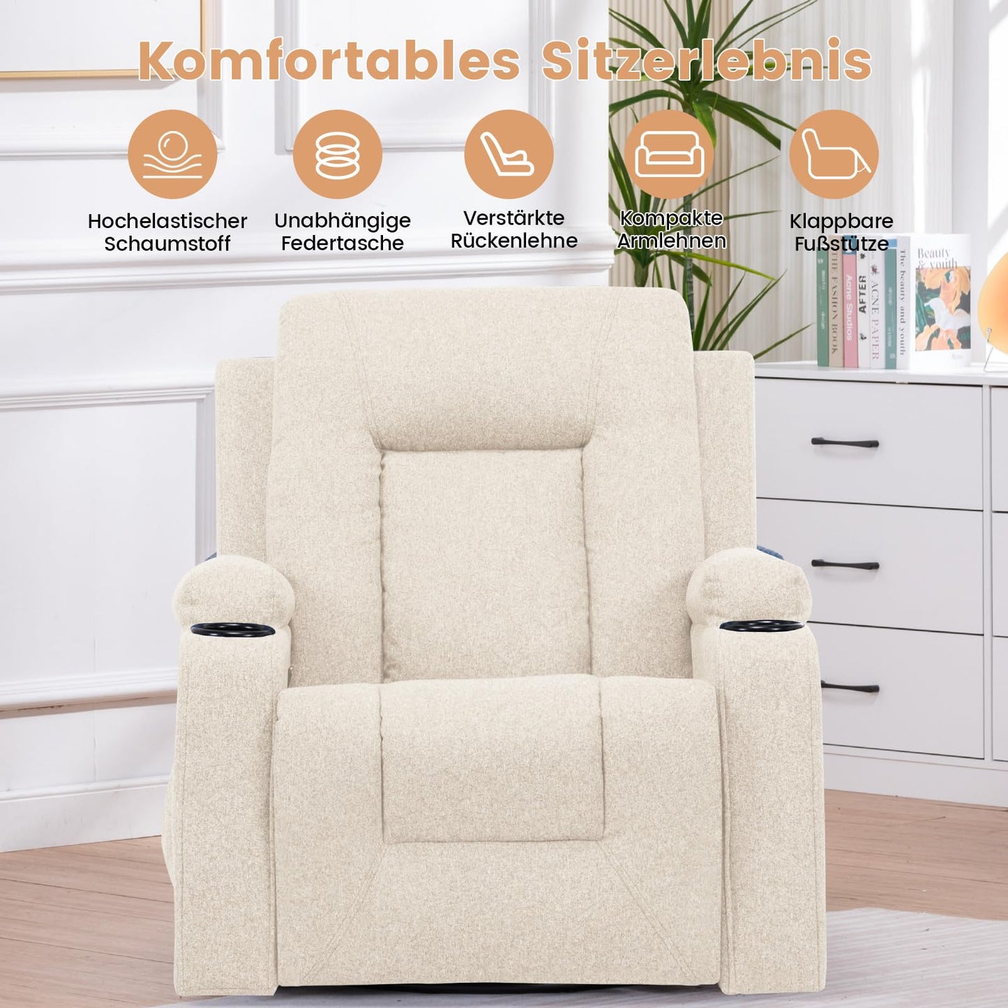 COMHOMA Relaxsessel-Set, Sofa, Sofa-Set aus Kunstleder, Fernsehsessel Ruhesessel Liegesessel mit Liege-Funktion Polstersessel Schlafsessel für Wohnzimmer Schlafzimmer Heimkino,Schwarz, 3+2+1