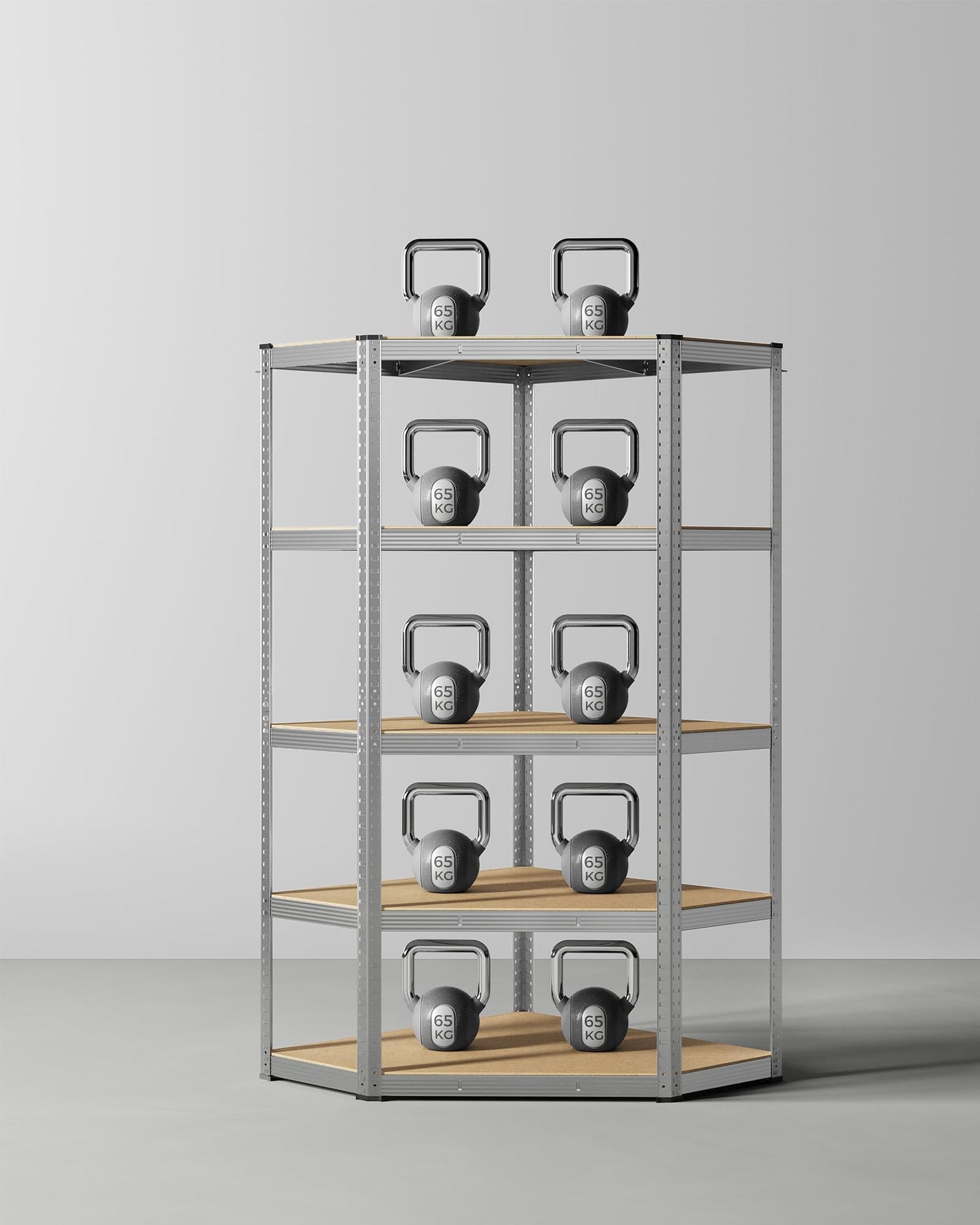 SONGMICS GLR080E01 Corner Shelving Unit 5 Levels Heavy Duty Metal Storage Shelf for Garage Storage Room Cellar Shelf Maximum Load 875 kg Silver Natural Beige