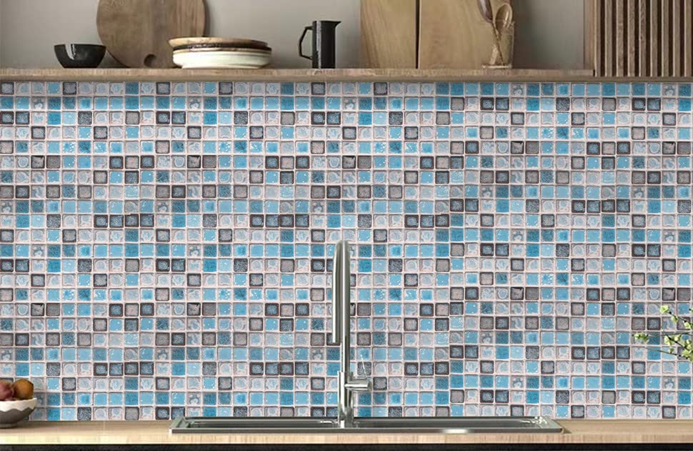 Hode Pack of 10 Adhesive Tiles, Kitchen Marble, 60 x 30 cm, Self-Adhesive Tiles, White, Waterproof, Wall Panels, Self-Adhesive for Kitchen Splashback, Bathroom, Living Room, Wall Tiles